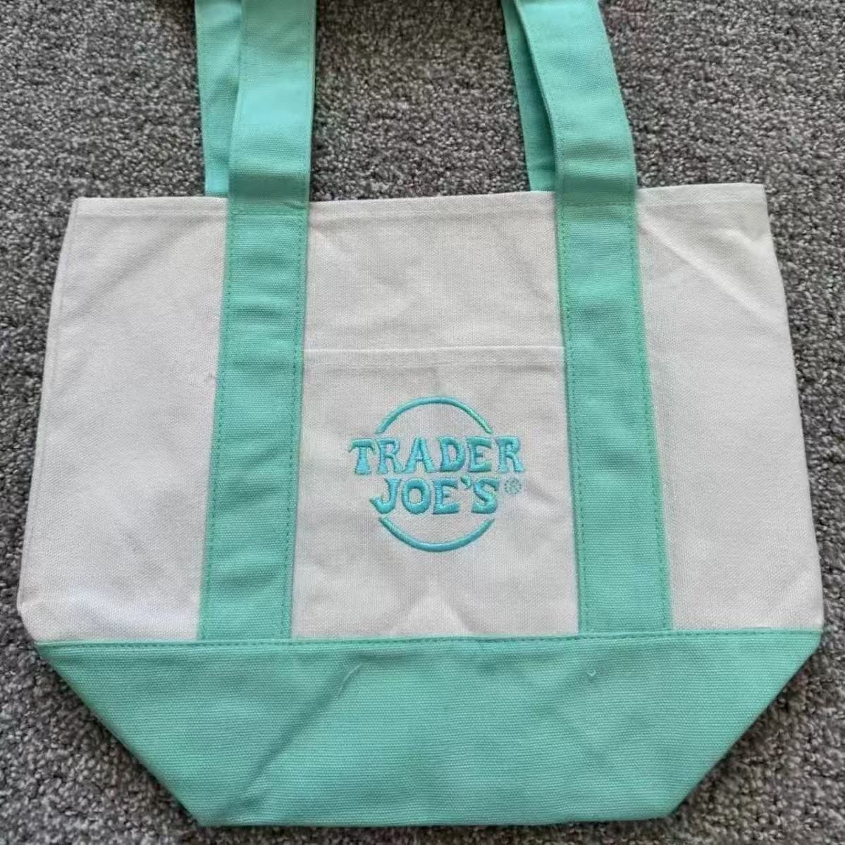 Trader Joe’s Mini Pastel Canvas Tote Bag Blue Green Pink Purple Set Of 4-NWT