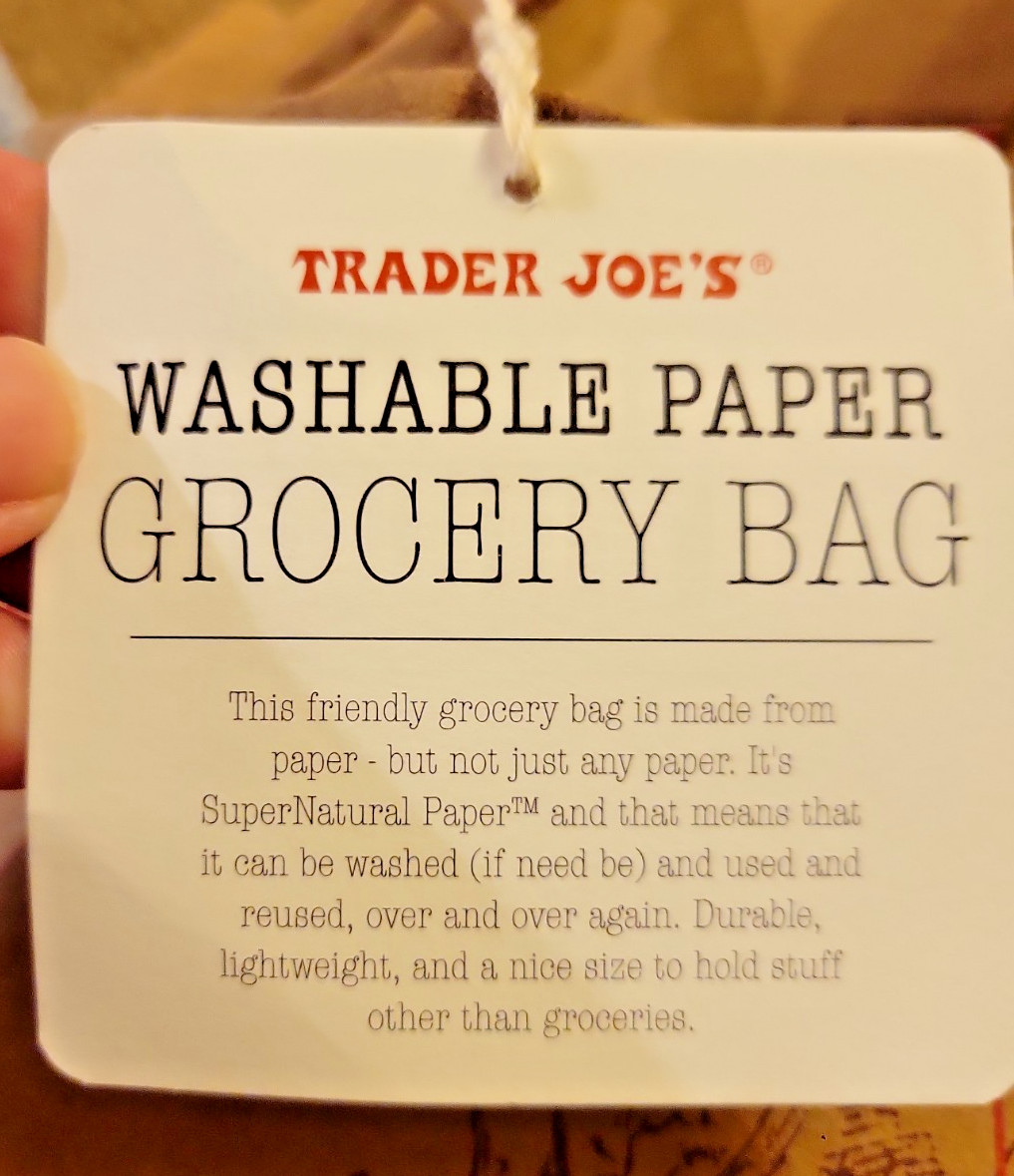 NEW Trader Joe’s Reusable Washable Brown Natural Paper Shopping Grocery Tote Bag