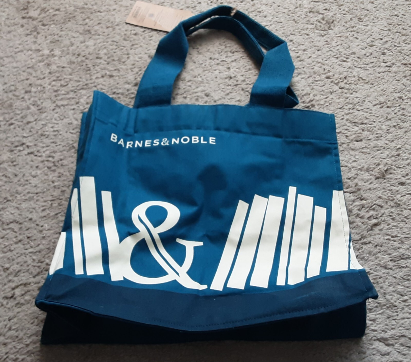 Barnes & Noble Premium Organic Cotton Tote Bag Blue Handmade in India 14″x13.5″