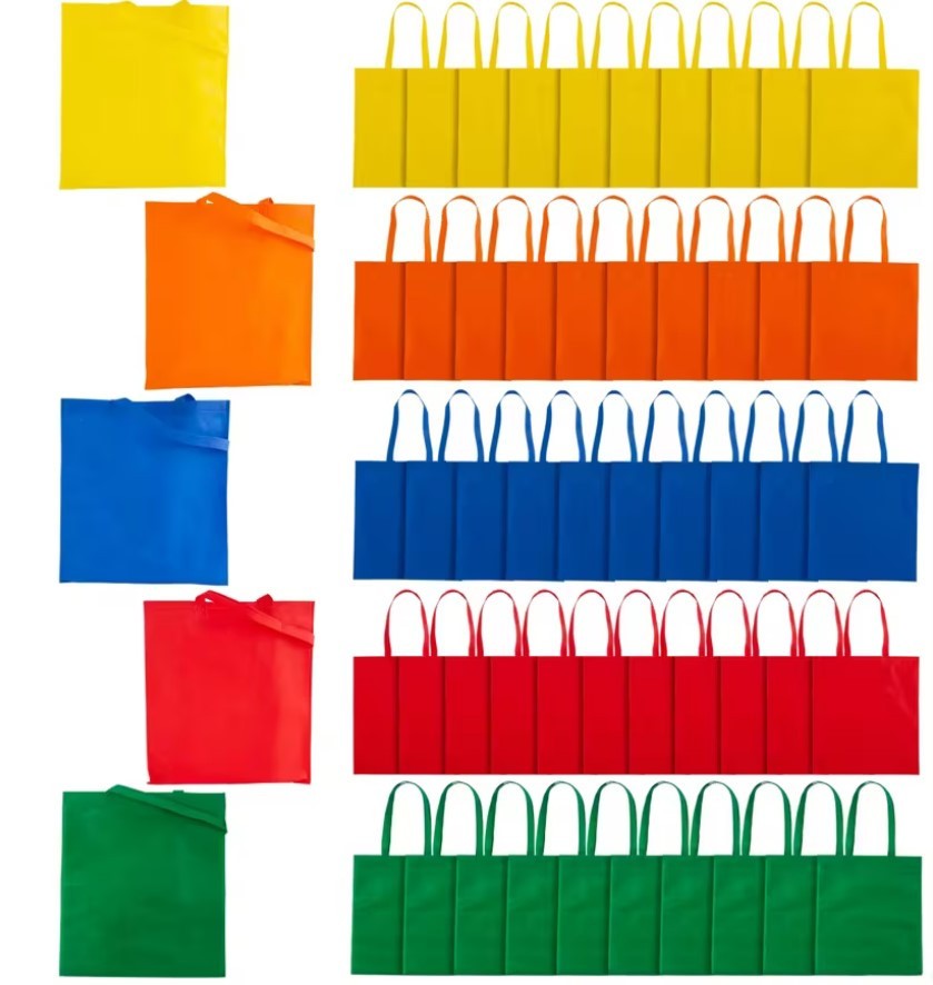 Bulk Nonwoven Tote Bag Assortment 50 Pc Large Solid Color 15″ x 17″
