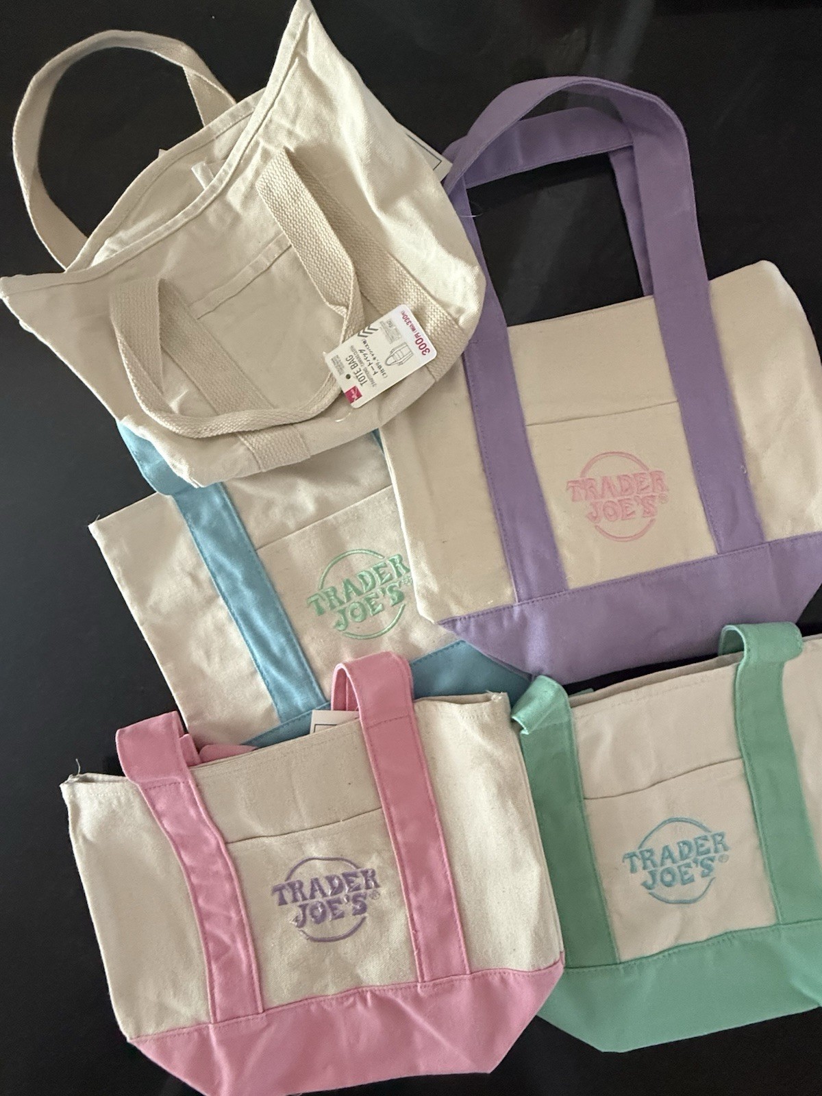 Trader Joe’s Mini Pastel Canvas Tote Bag Set Of 4 New PLUS-1 canvas Daiso insert
