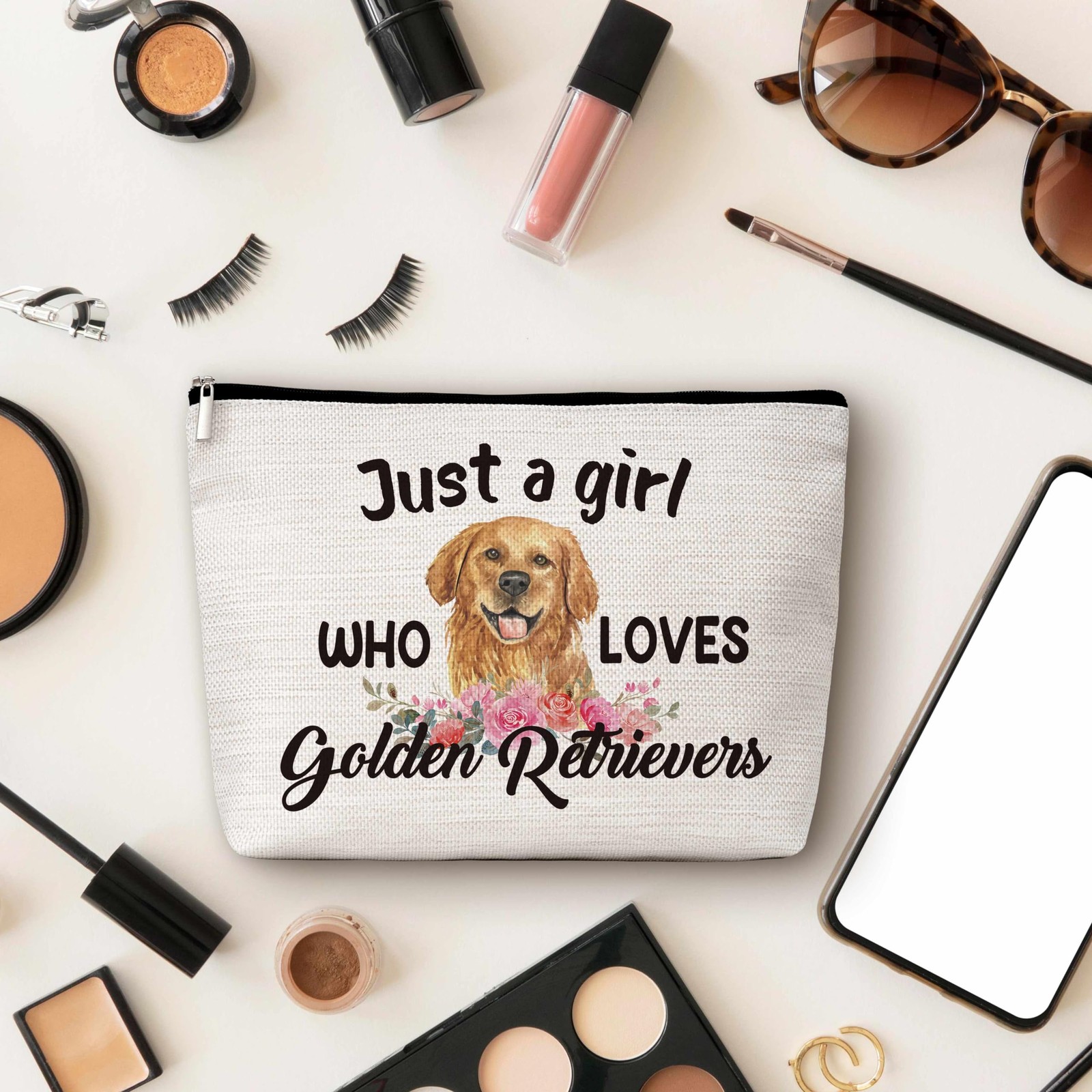 Eyouyeqi Golden Retrievers Gifts Makeup Bag, Just A Girl Who Loves White