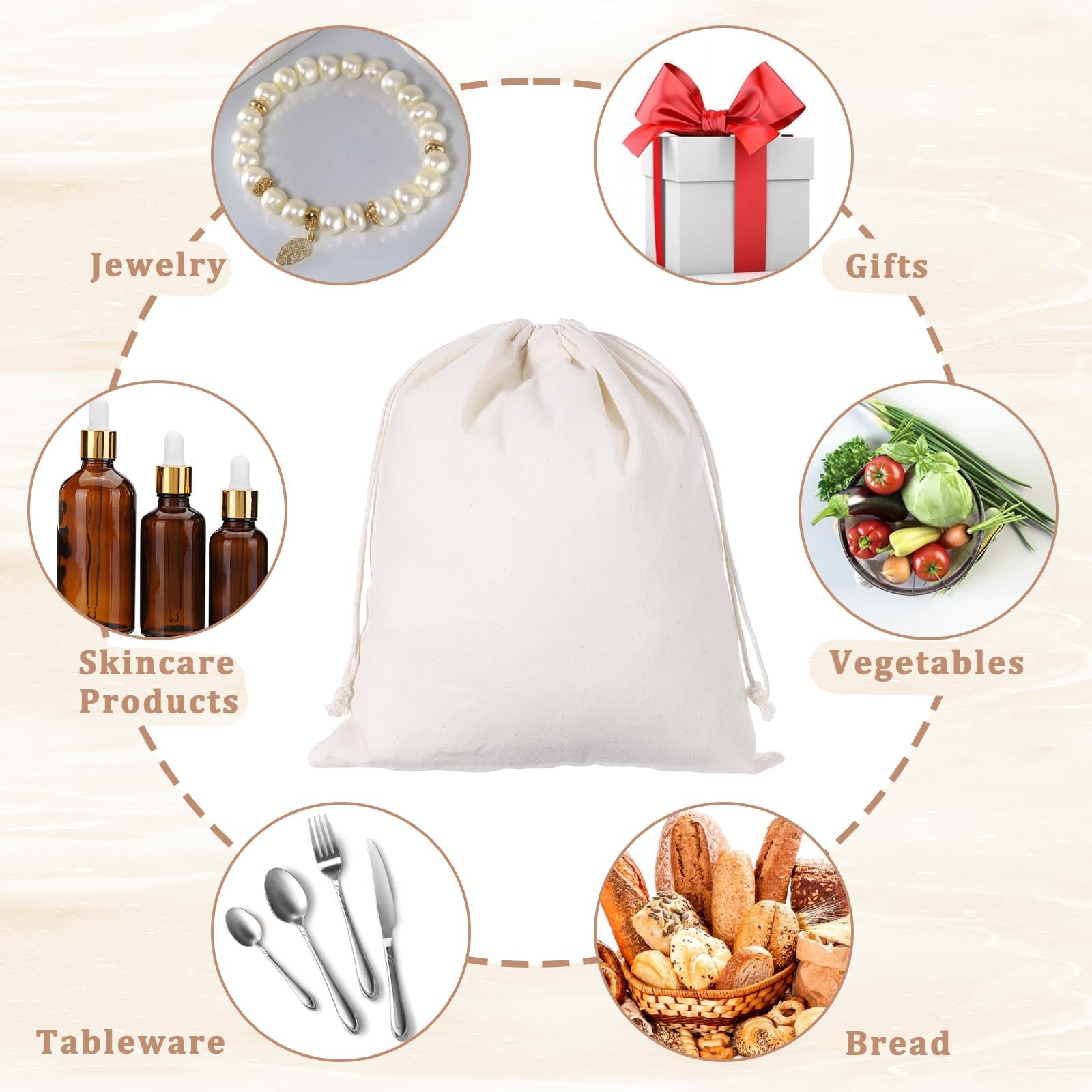 10 Pcs Reusable Produce Bags, 12″x10″ Natural Linen Bread One Size, Off-white