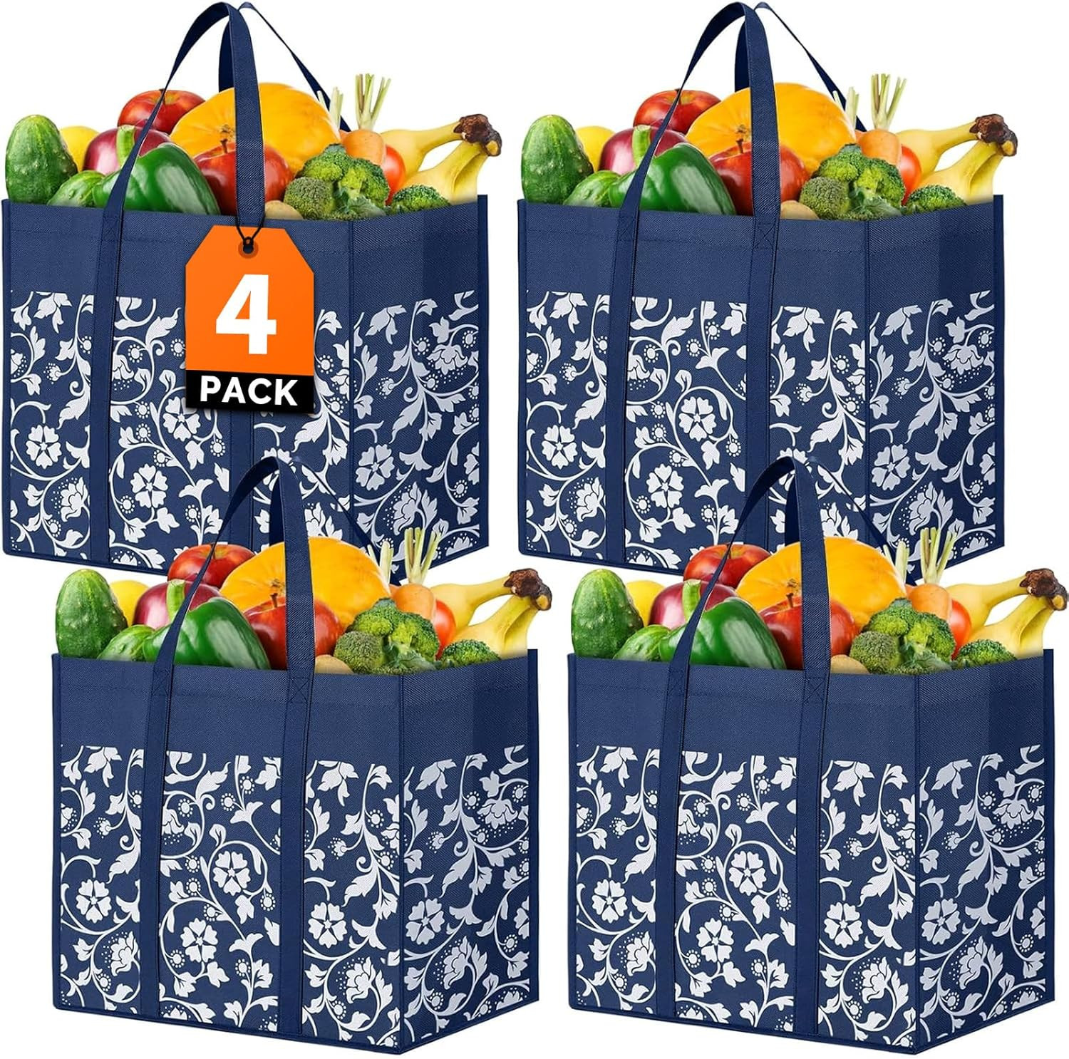 WOWBOX Reusable Grocery Bags Foldable Tote Bags Bulk with Reinforced Handles Sho