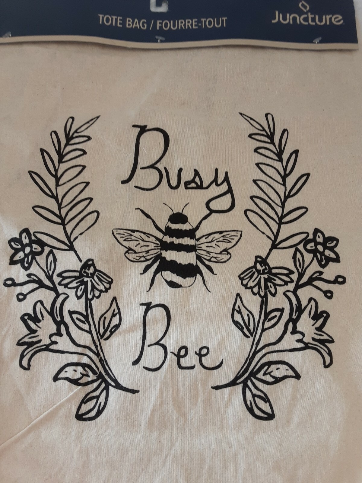 Lot X2 Juncture Canvas Graphic Tote Bags W/Handles “Plant Smiles” & “Busy Bee”