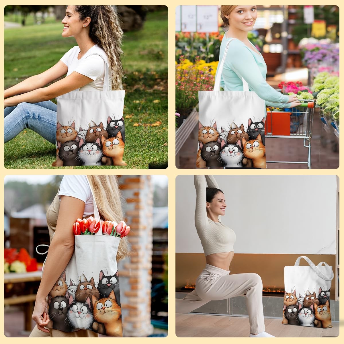 Cute Cat Tote Bag, Cats Gift Handbag Funny Reusable Shopping Storage Shoulder…