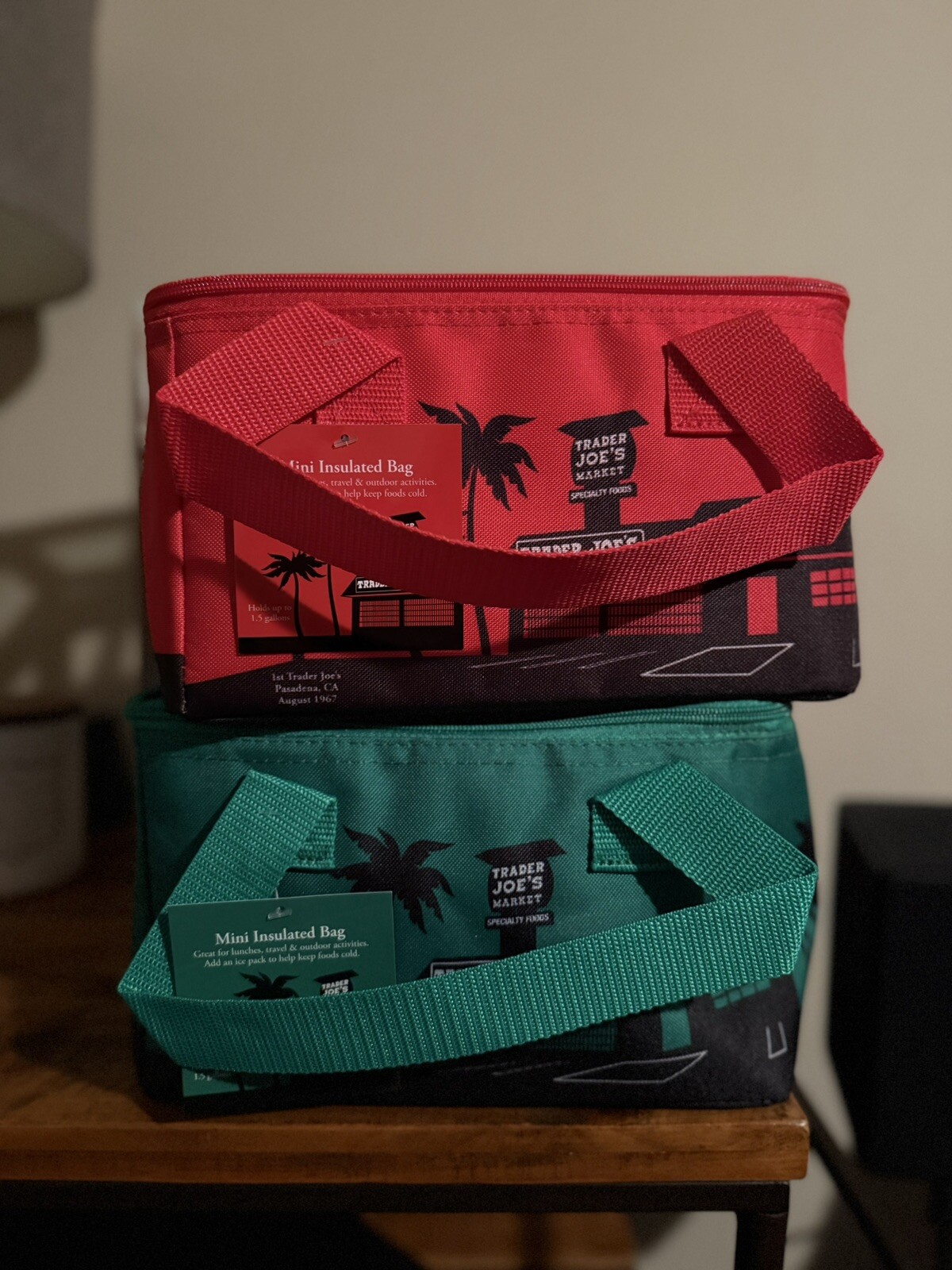 Trader Joe’s Mini Insulated Tote bag – New set of 2 GREEN AND RED -Ready To Ship