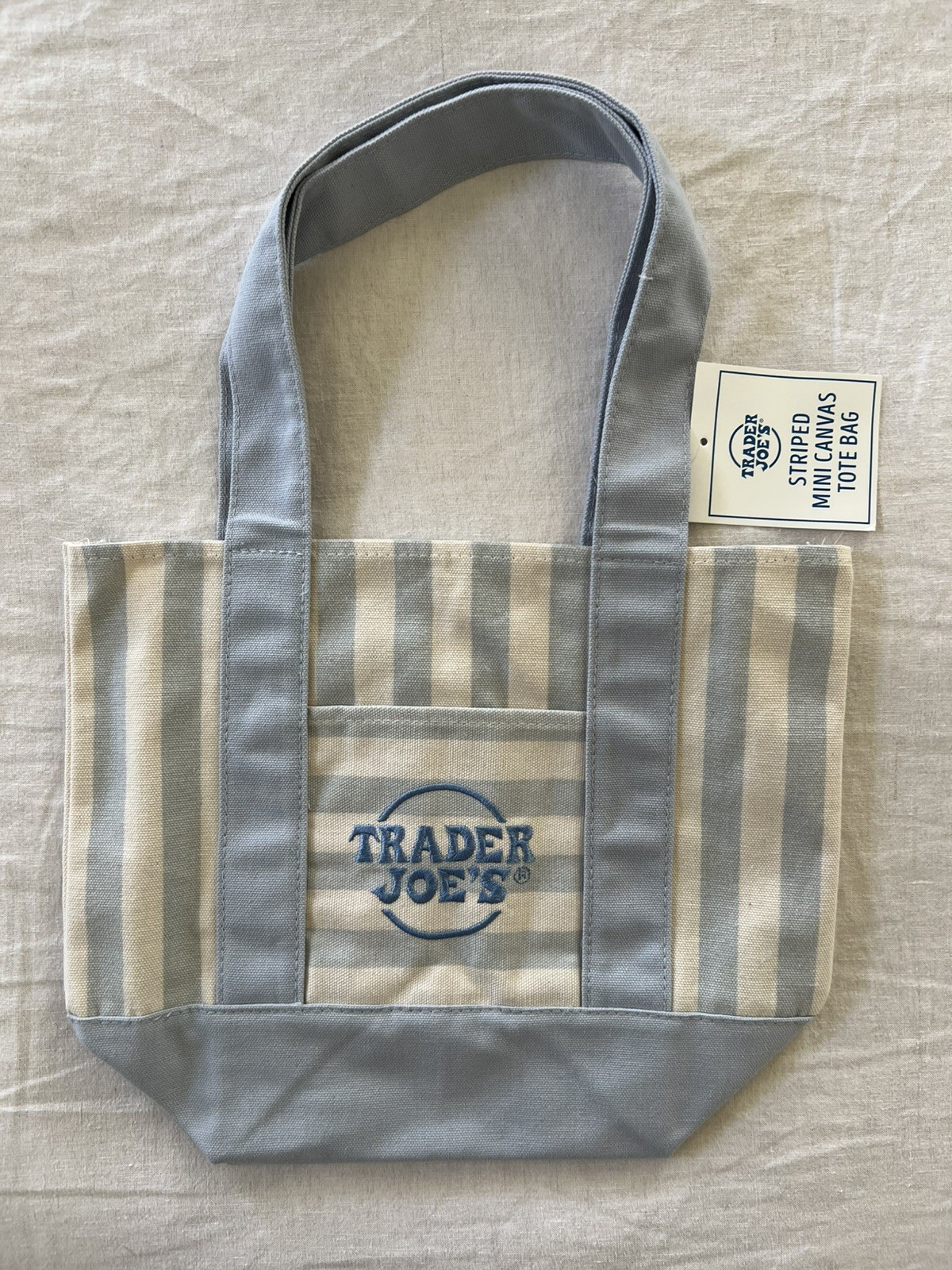 Trader Joe’s Limited Mini Canvas Pastel Striped Tote Bag 2026 Blue