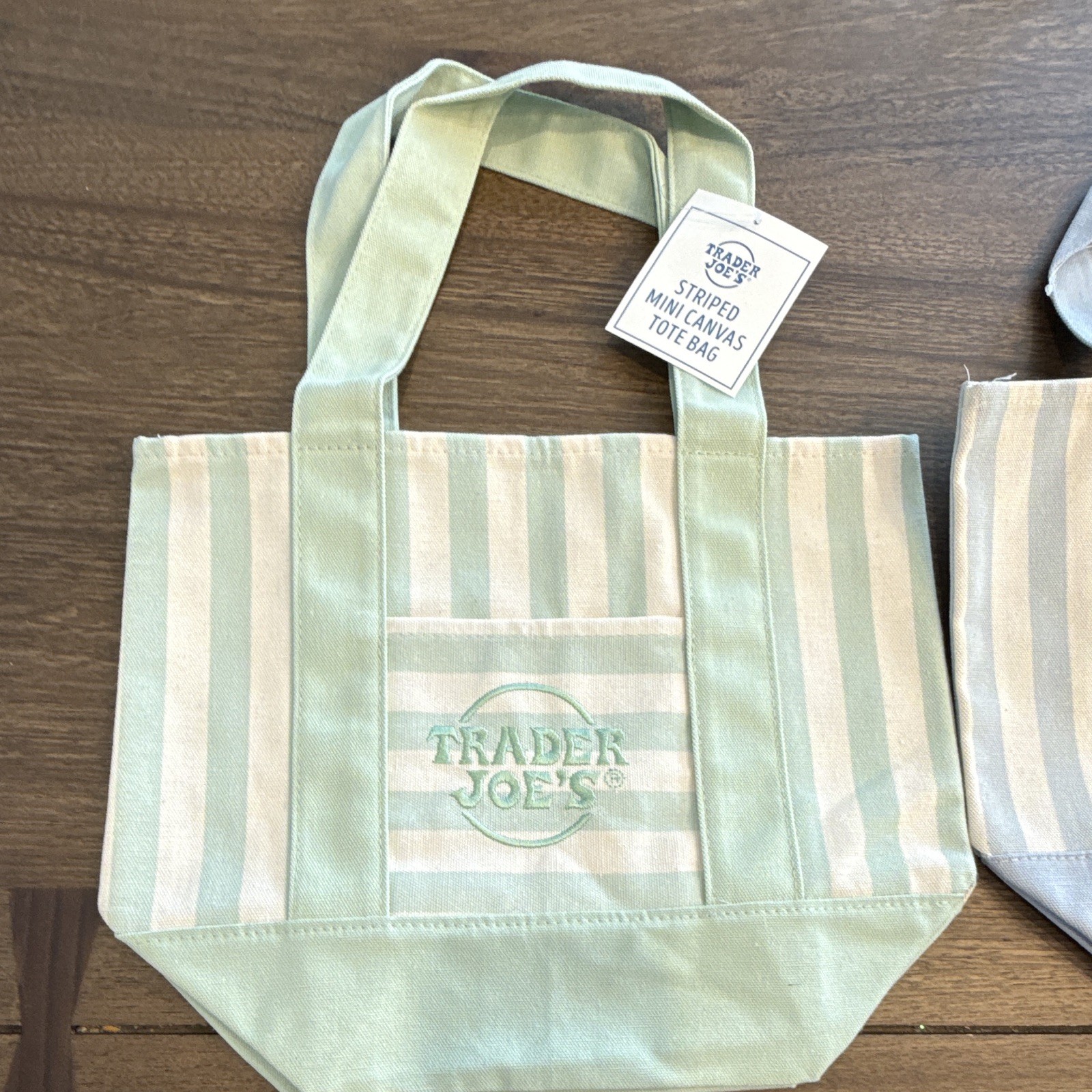 4 set of Trader Joe’s Mini Canvas Tote Bag Striped Multicolor 13x6x11 in New
