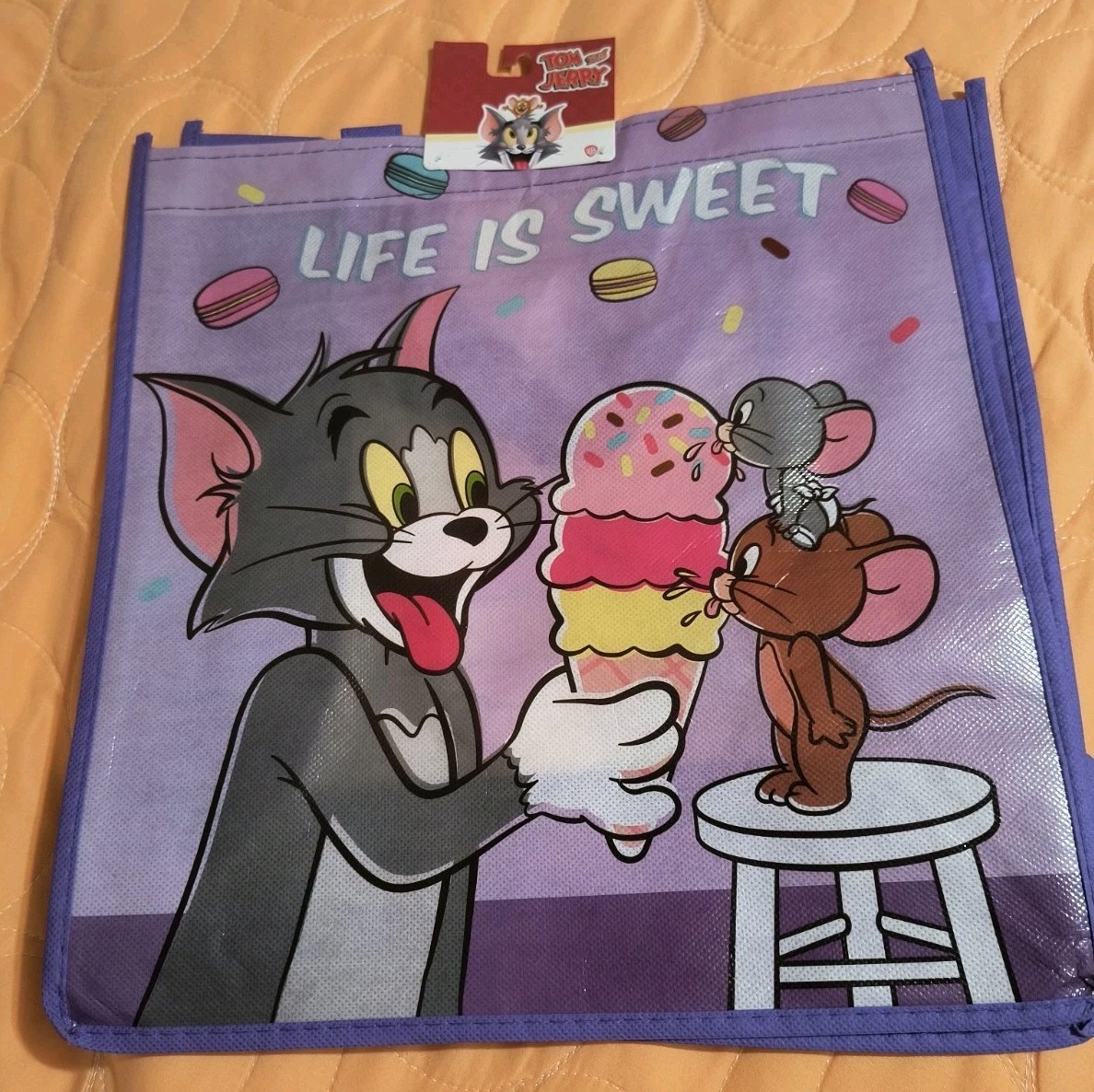 Warner Bros Tom and Jerry Purple Reusable Large Tote Gift Shopping Bag 🆕🆓 ship