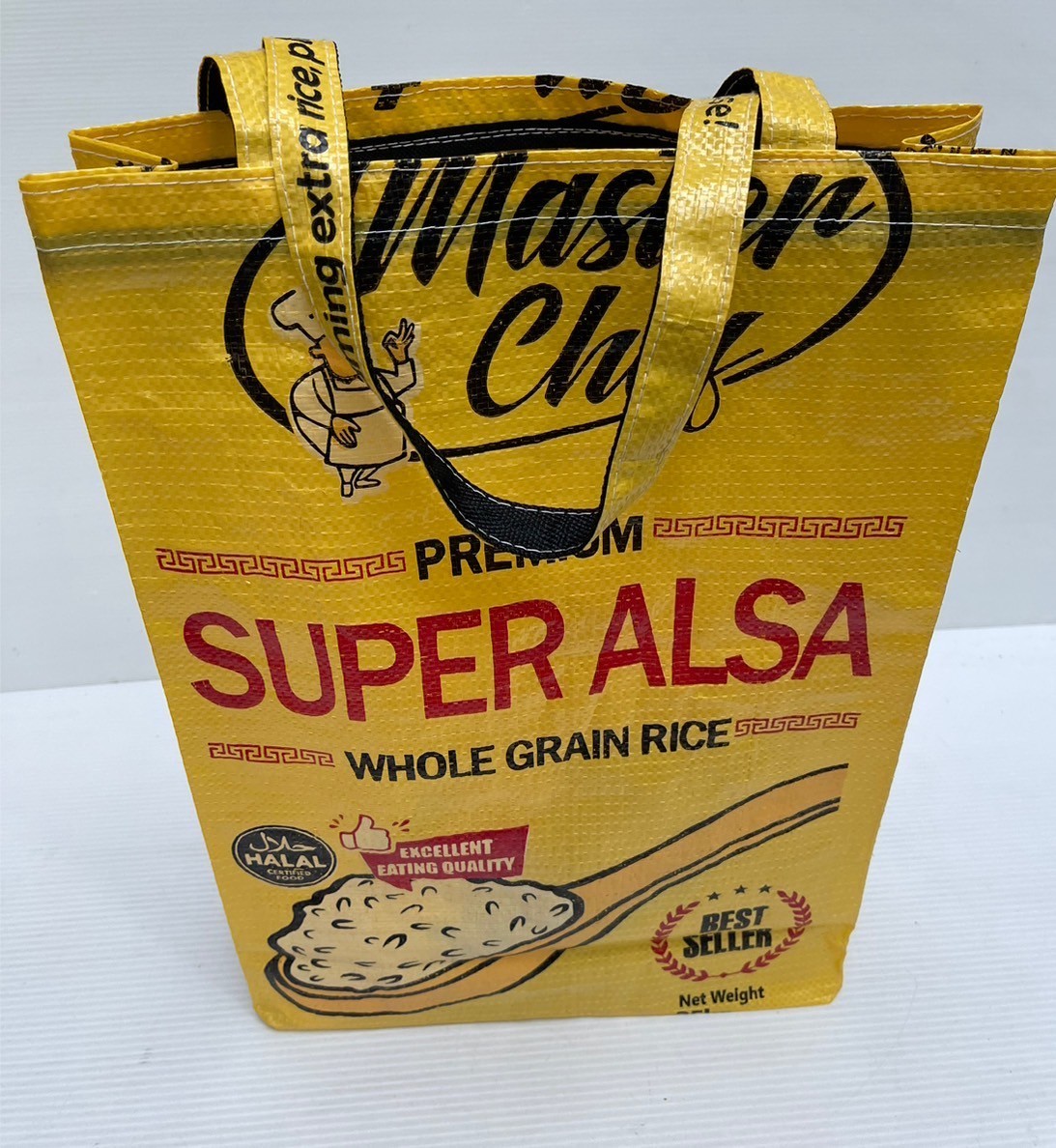 Vintage Shoulder Bag Yellow Rice Sack Eco – Friendly Master Chef Pattern Size XL