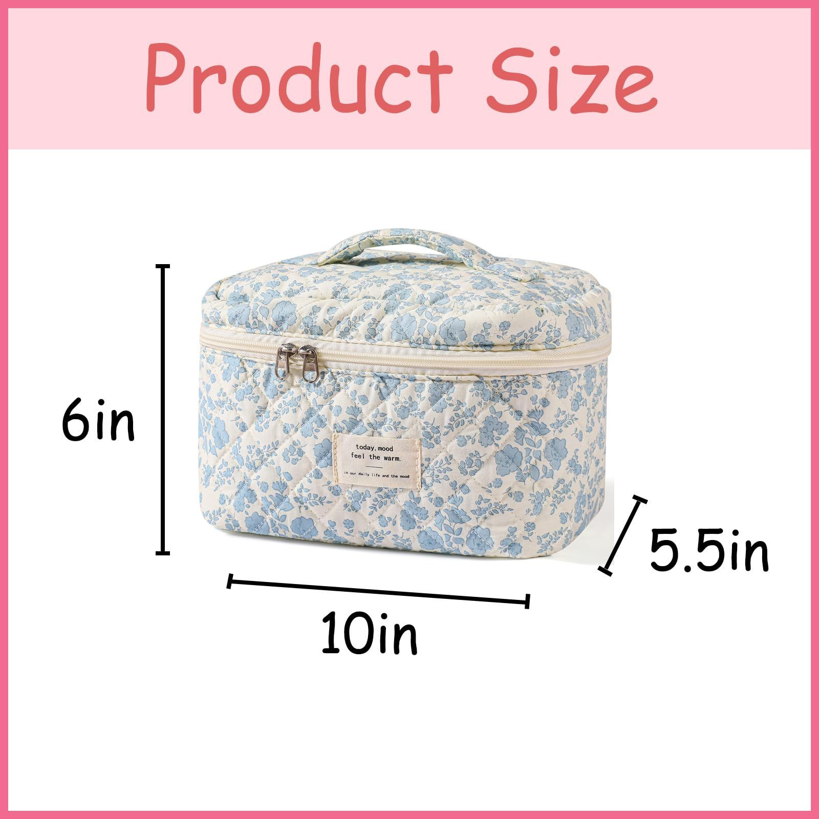 uekeboag Large Travel 10 inches x6 x 5.5 inches, 01Lightblue Flower
