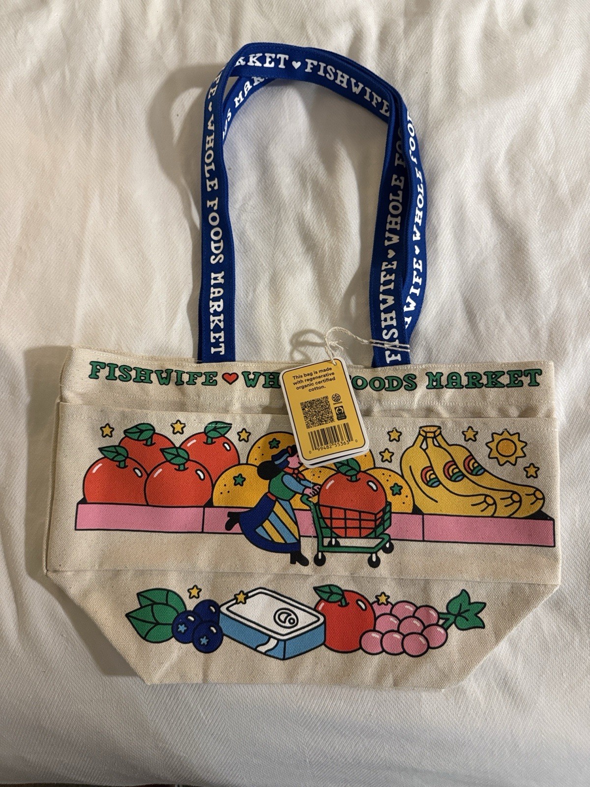 Fishwife x Whole Foods Market Cotton Reusable Graphic Tote Bag Beige 16×10.5