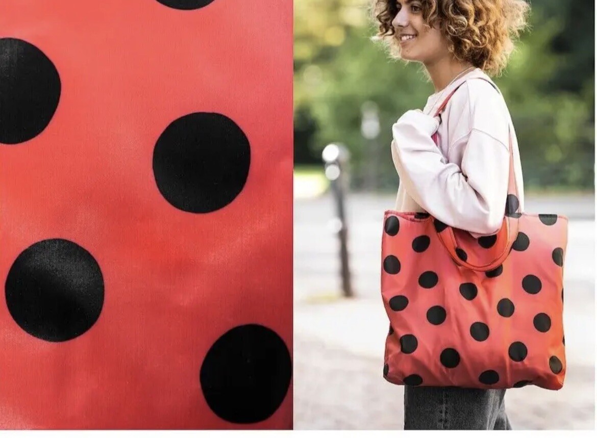 TWO Reusable Shopping Tote IKEA SKYNKE Medium Polka Dot Folding Eco Bag. SET(2)