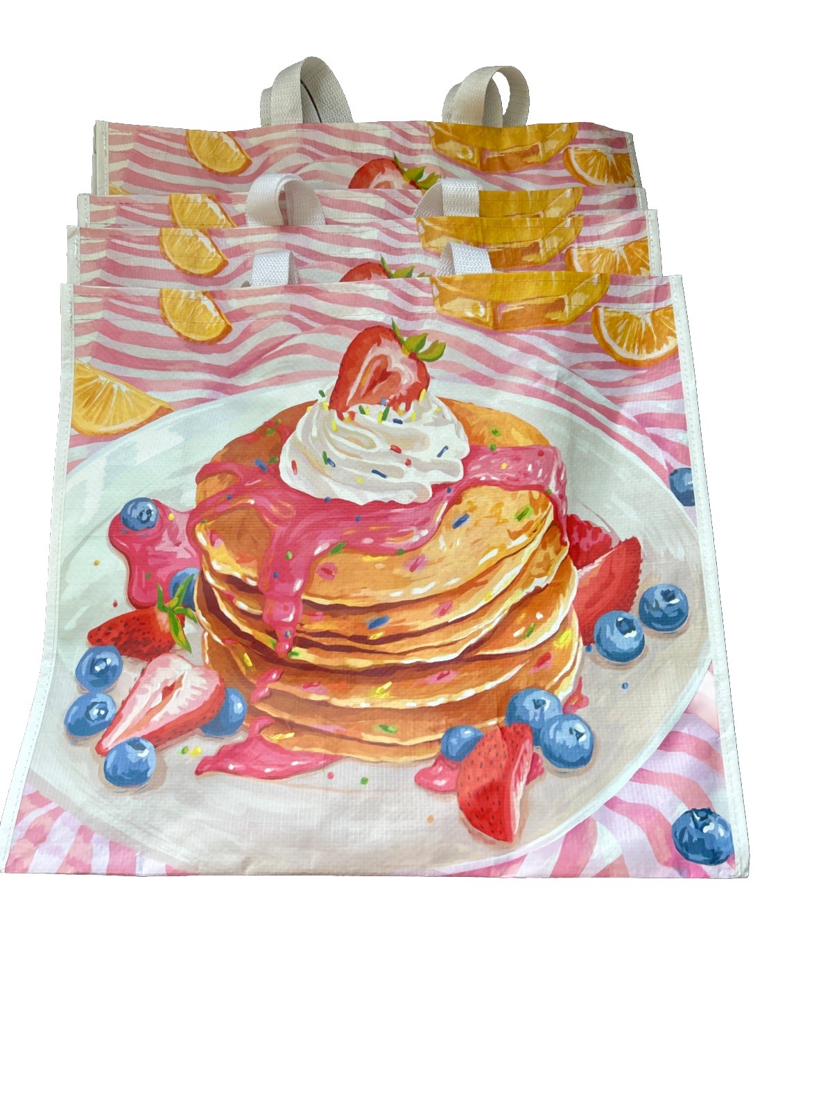 Pancakes Sprinkles Whipped Cream Fruit Strawberries Reusable Bags/ Lot Of 4