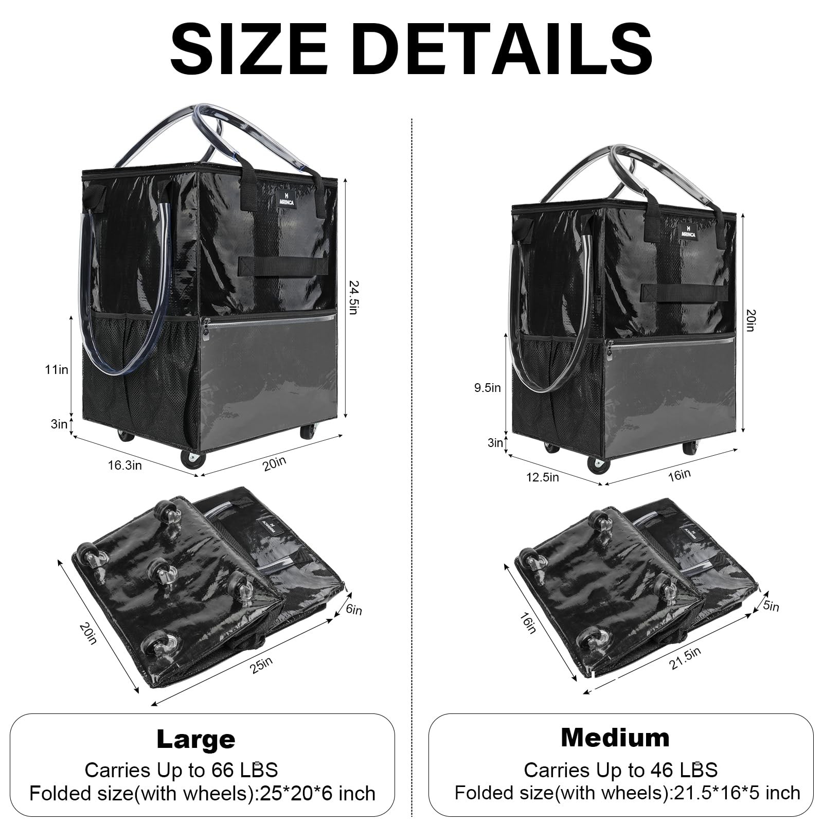 Reusable Grocery Bag On Wheels, 70L Foldable Shopping Rolling Tote Bag with 6…