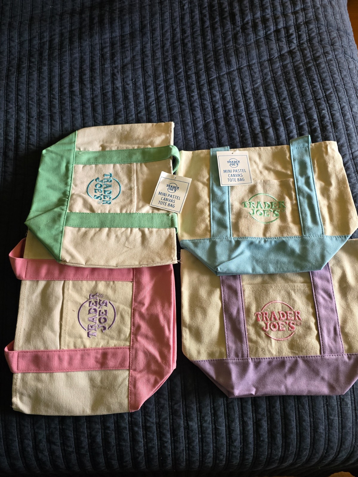Spring 2026 Trader Joe’s Mini Pastel Canvas Tote Bag Set Of 4 NWT Free Shipping