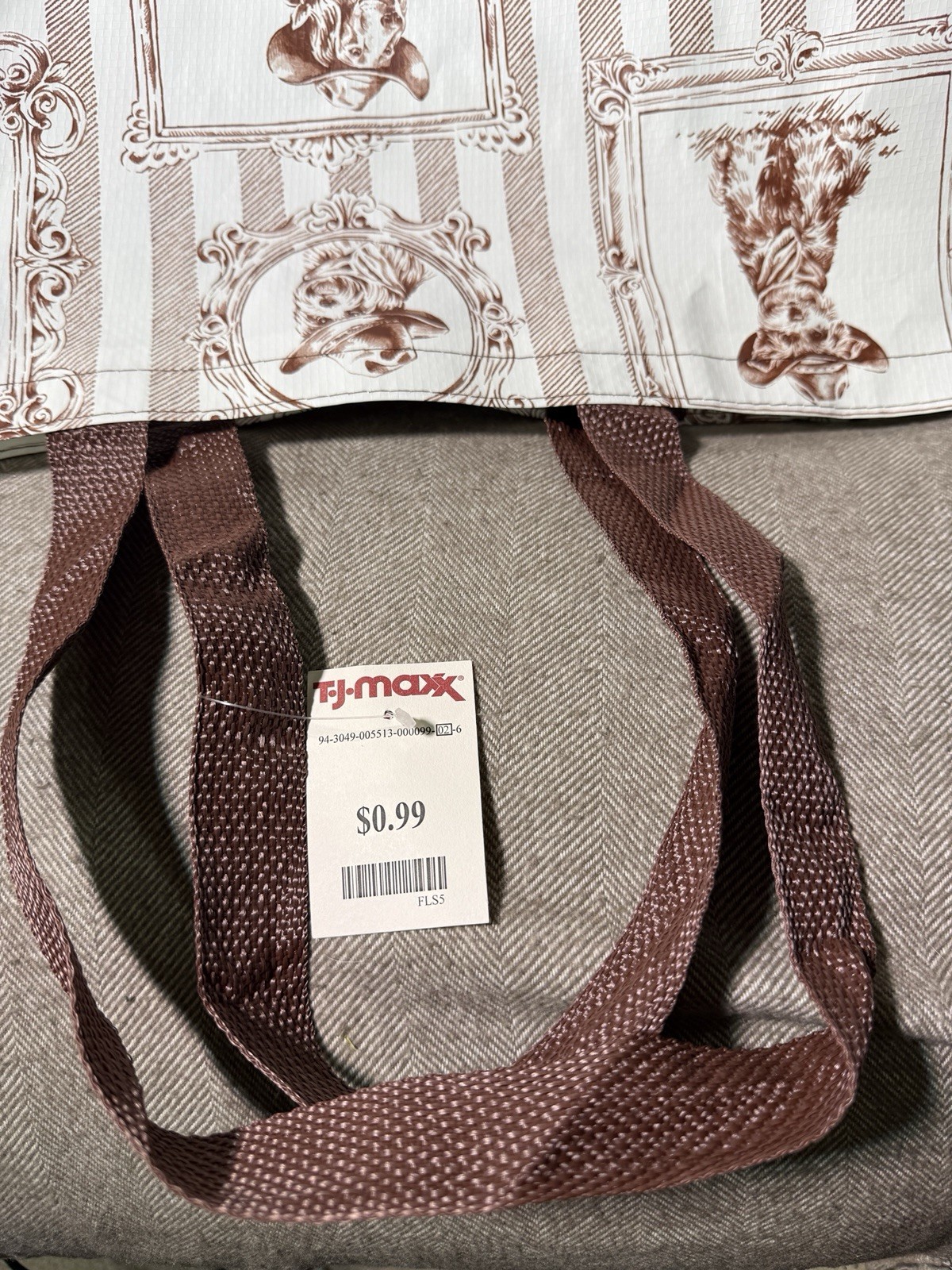 New T.J. Maxx Reusable Shopping Tote Bag Western Dogs Portraits with Cowboy Hats
