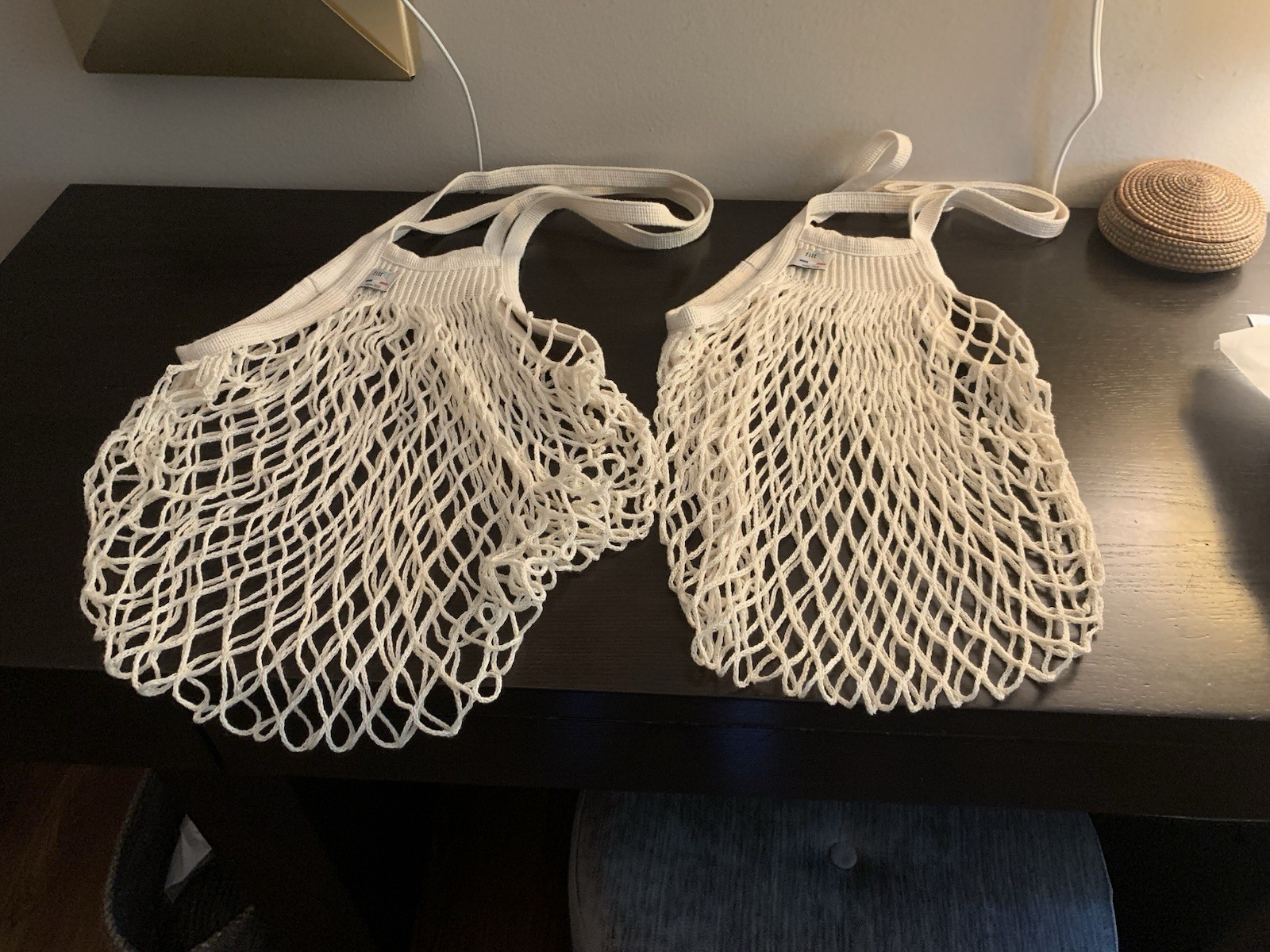 Two Filt Brand Organic Cotton String Shopping Bags. Made In France. Preowned