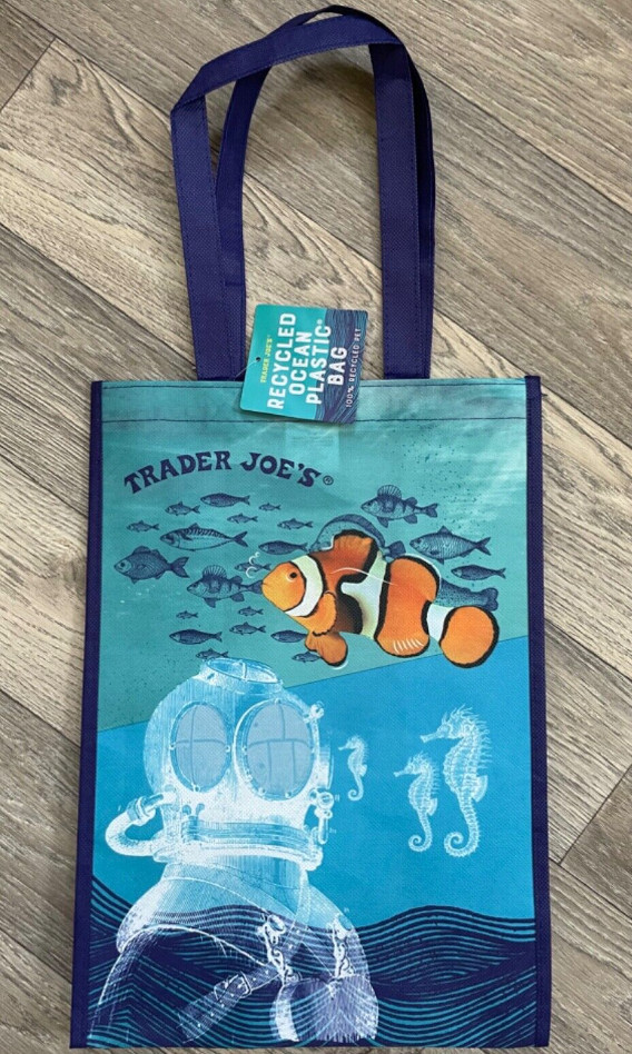 Trader Joe’s Market Reusable Bag Ocean Clown Fish Tote Grocery Shopper RARE