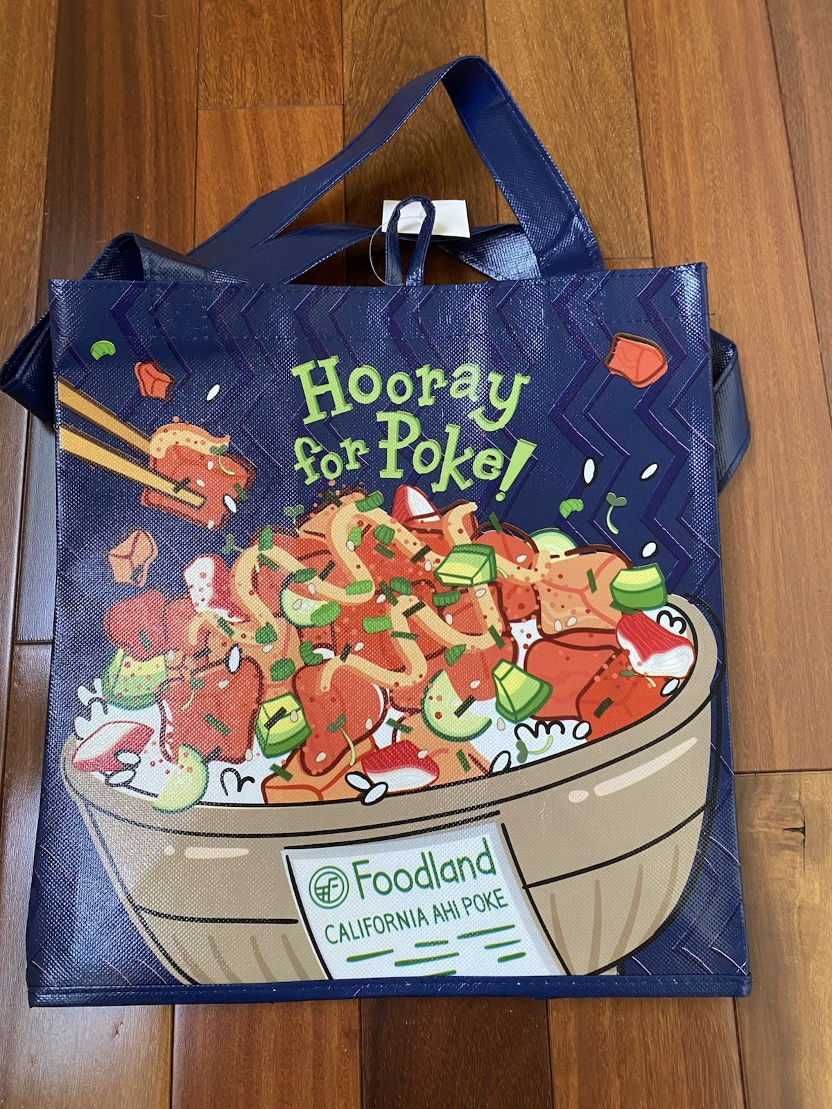 Foodland Hawaii Shopping Grocery Bag Hawaii’s Home For Poke Hooray Navy Blue New