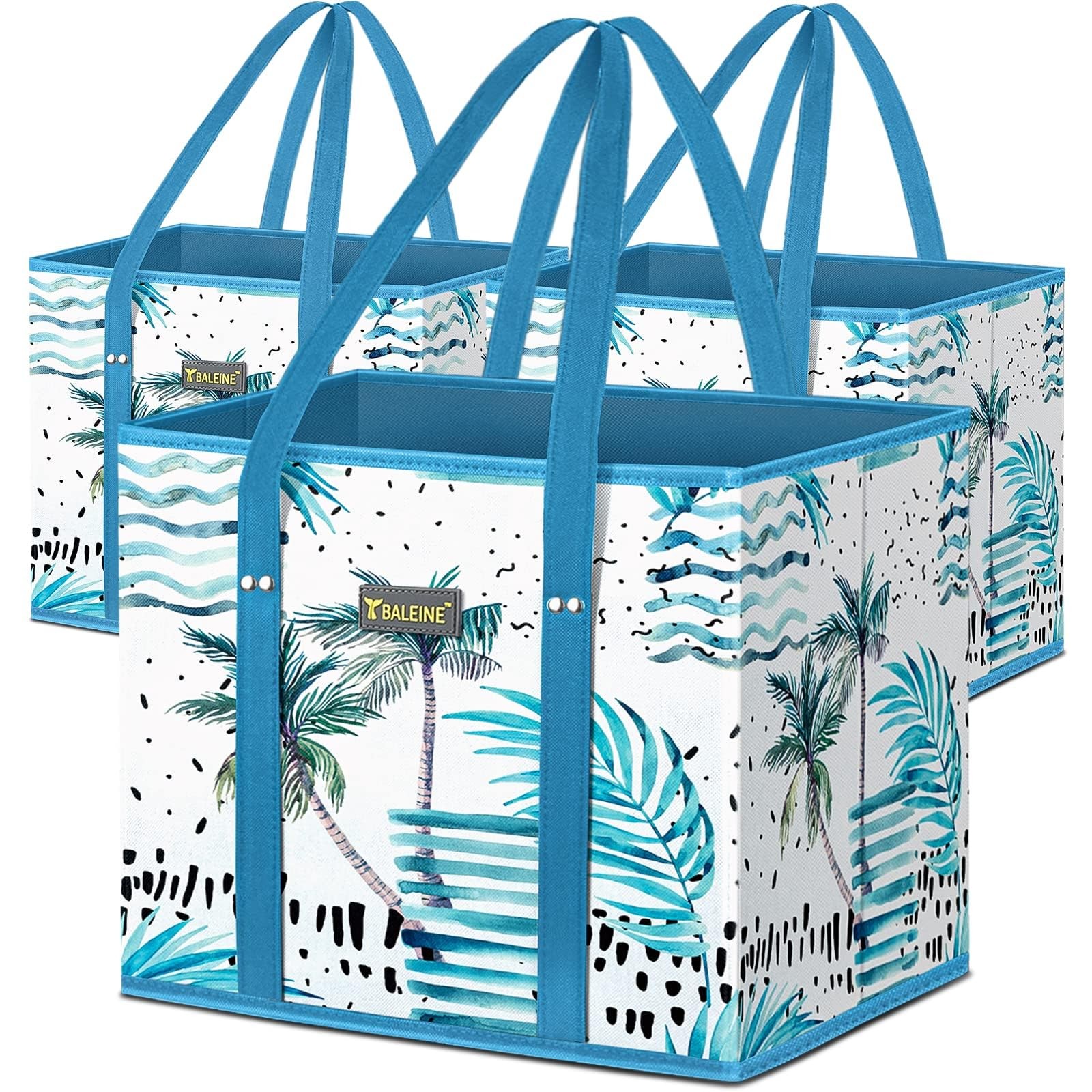 BALEINE 3Pk Reusable Grocery Bags, Foldable Shopping Bags for Groceries with …