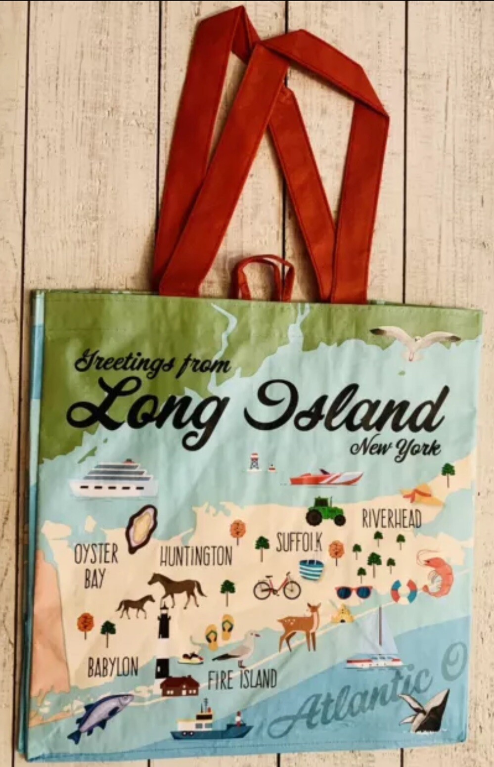Reusable Shopping Tote Bag Long Island New York Map Waterproof Ships FAST!