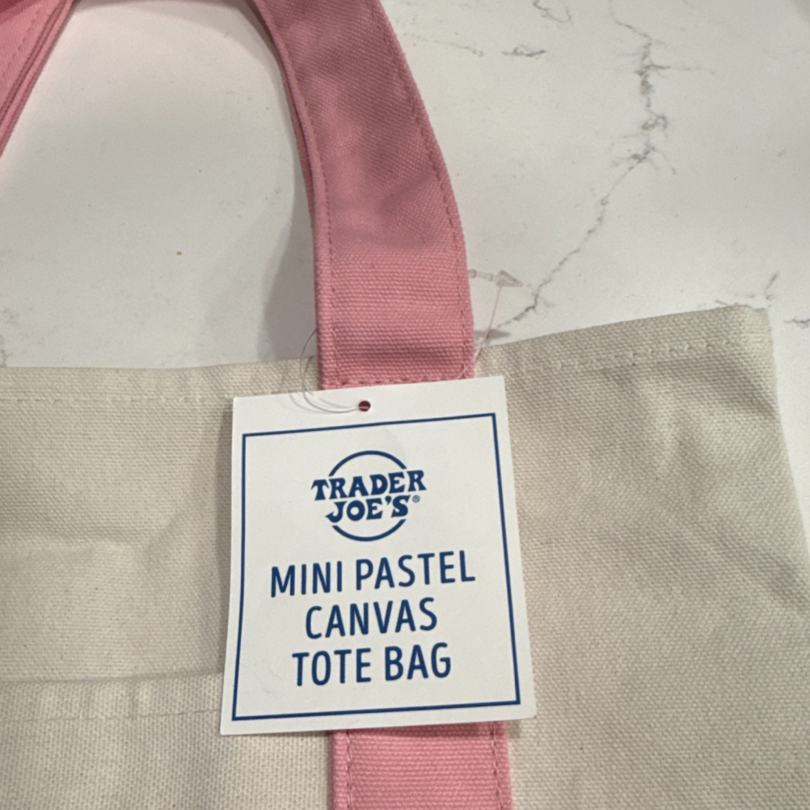 Trader Joe’s Mini Pastel Canvas Tote Bag Cotton Polyester Pink Beige Foldable