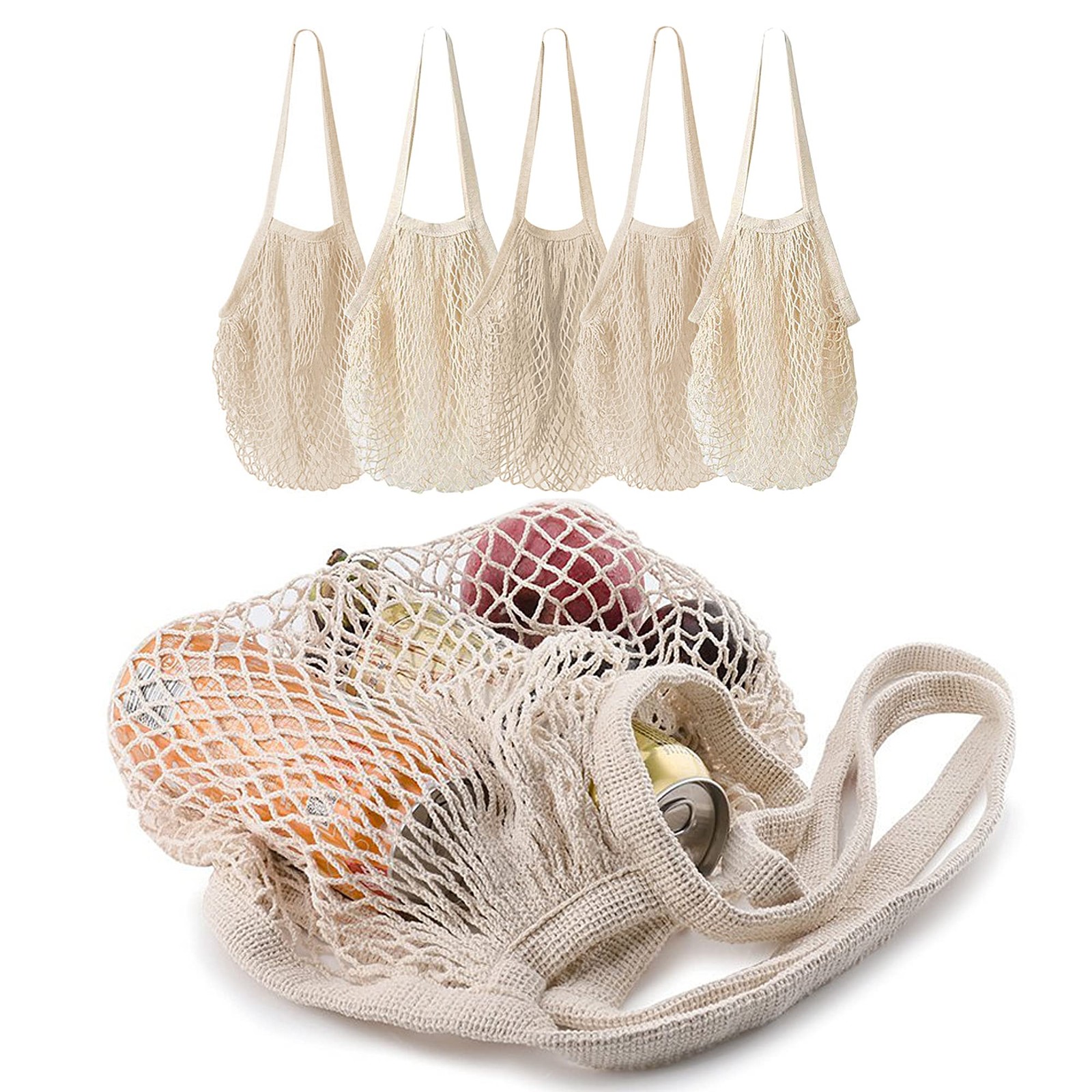 5 pack Cotton String Shopping Bags Reusable Washable Grocery Mesh Bags Organi…