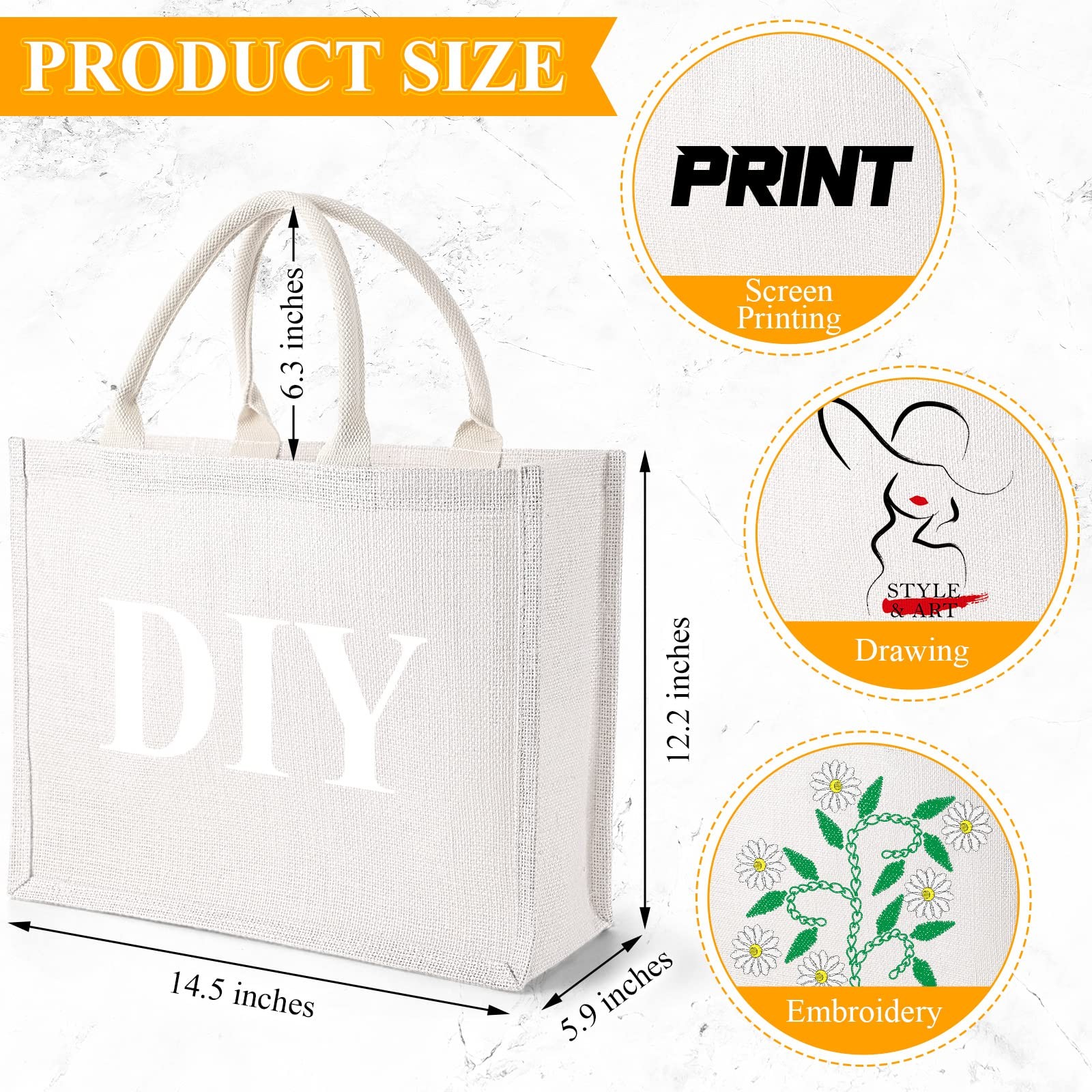 10 Pack White Tote Bags with Handles for Women, 15.4 x 12.2 x 5.9 Inch Burlap…