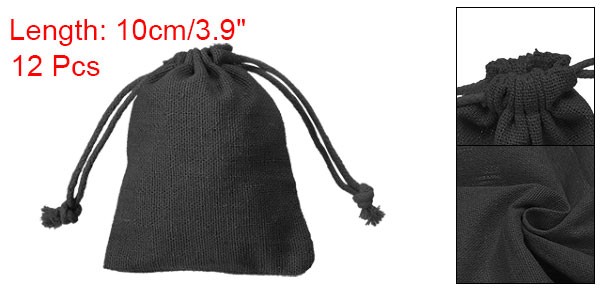 12pcs Cotton Storage Bags 3.2″ x 3.9″ Canvas Drawstring Bag, Black