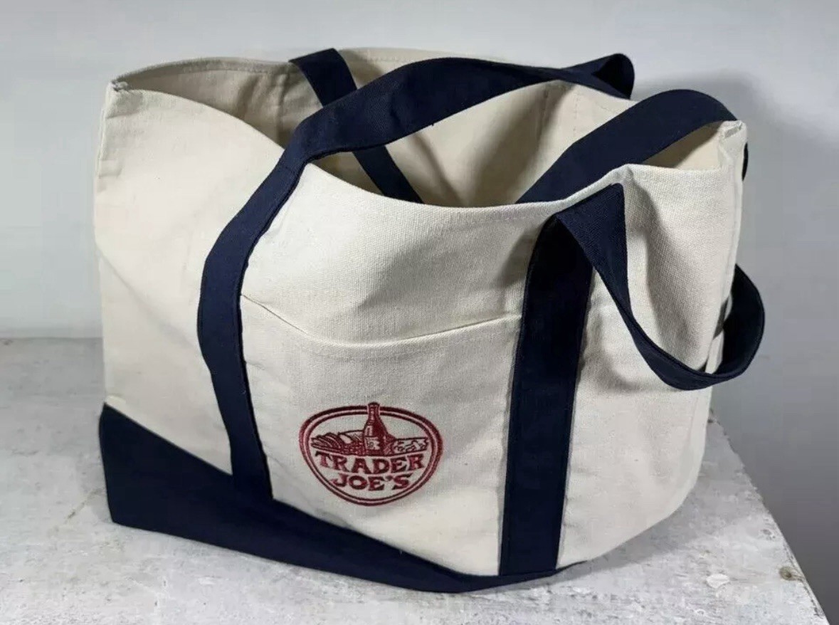 Trader Joe’s Bag Canvas Reusable Heavy Cotton Basic Style Shopping Navy Large