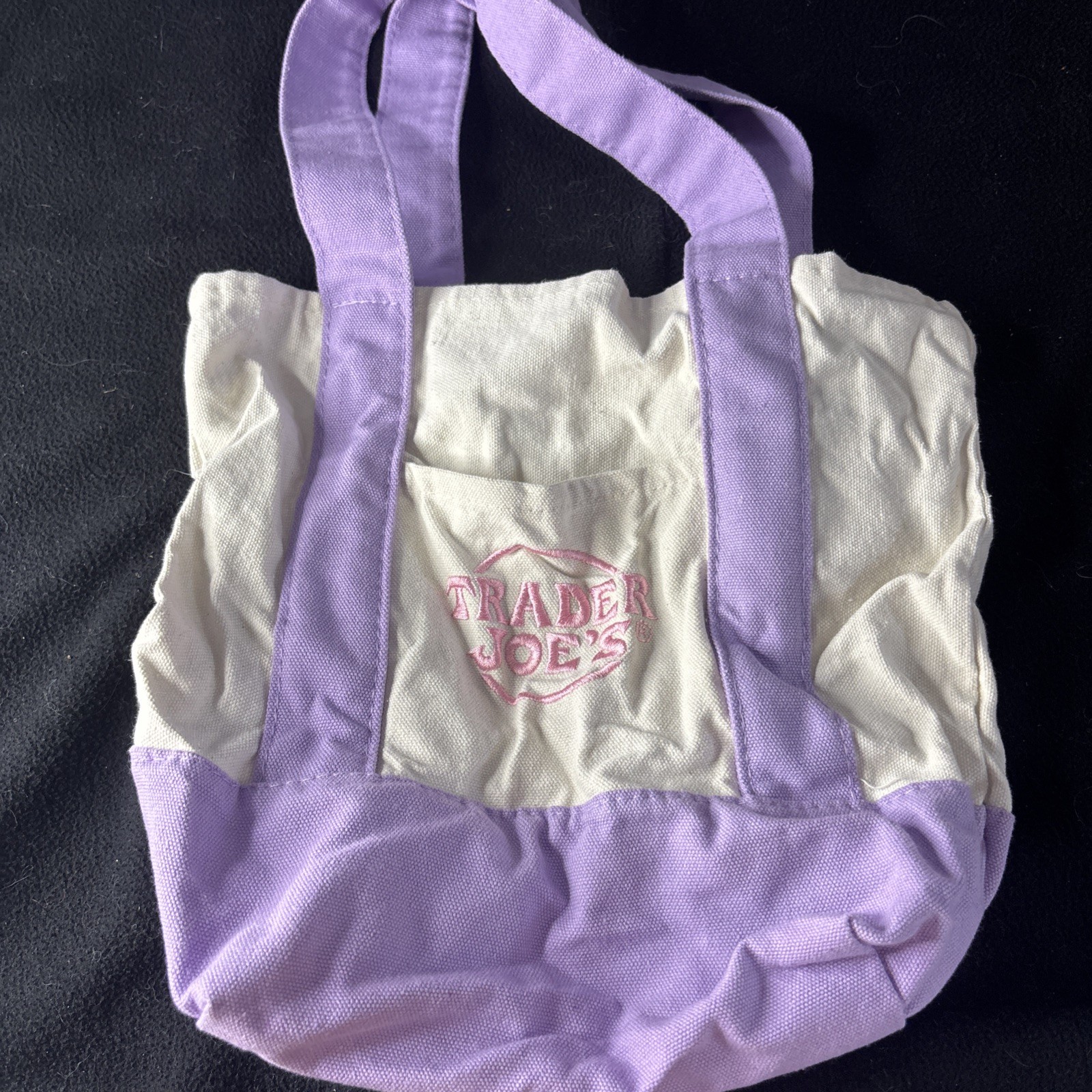 Trader Joe’s Foldable Canvas Tote Bag Purple White