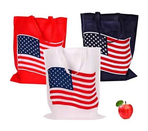 Bulk 24 Pack Patriotic Flag Reuseable Shopping Bag Tote Asst