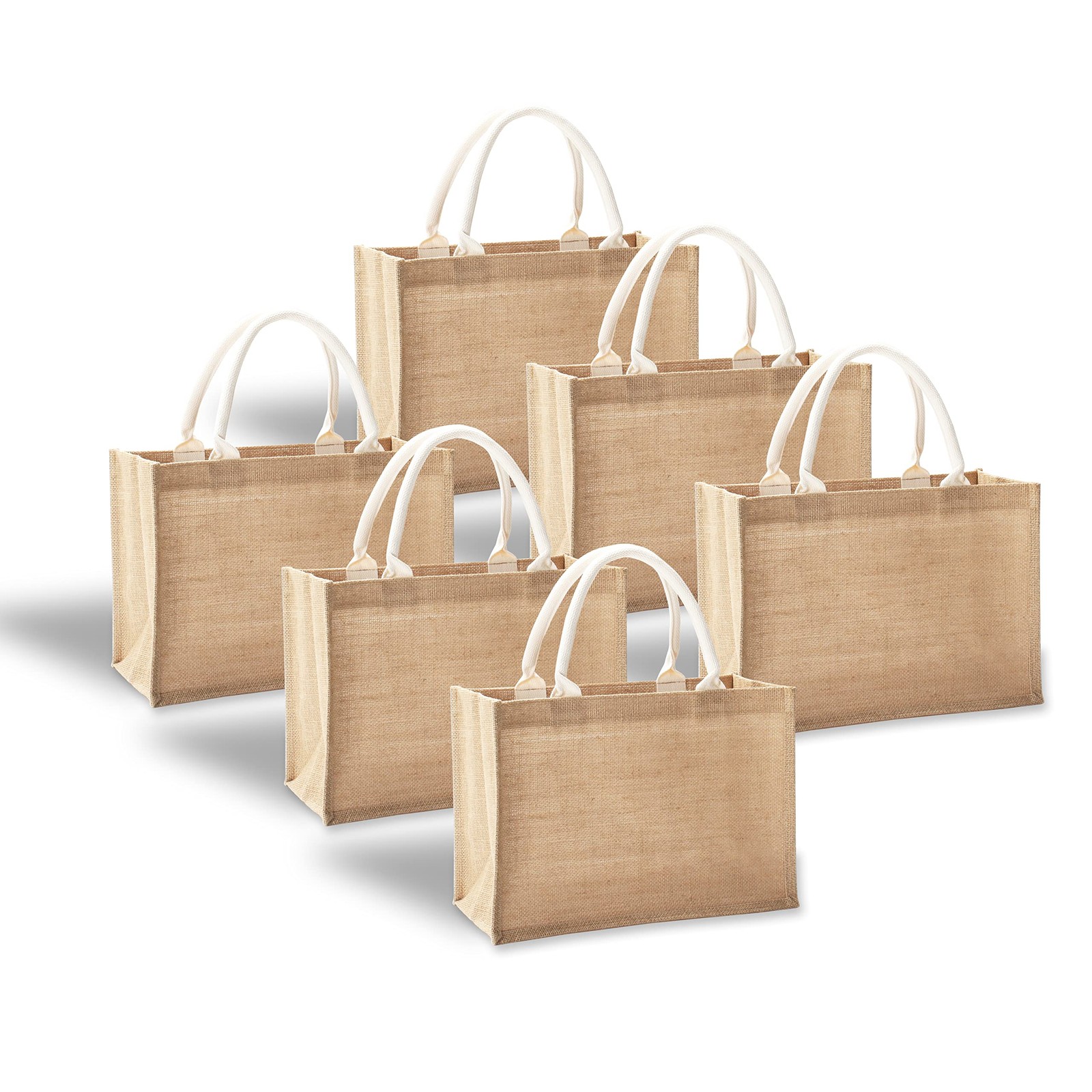 Jute Beach Bags, 14.5″ x 6.7″ x 10.2″ Pack of 6 Burlap Tote Bags with handles…