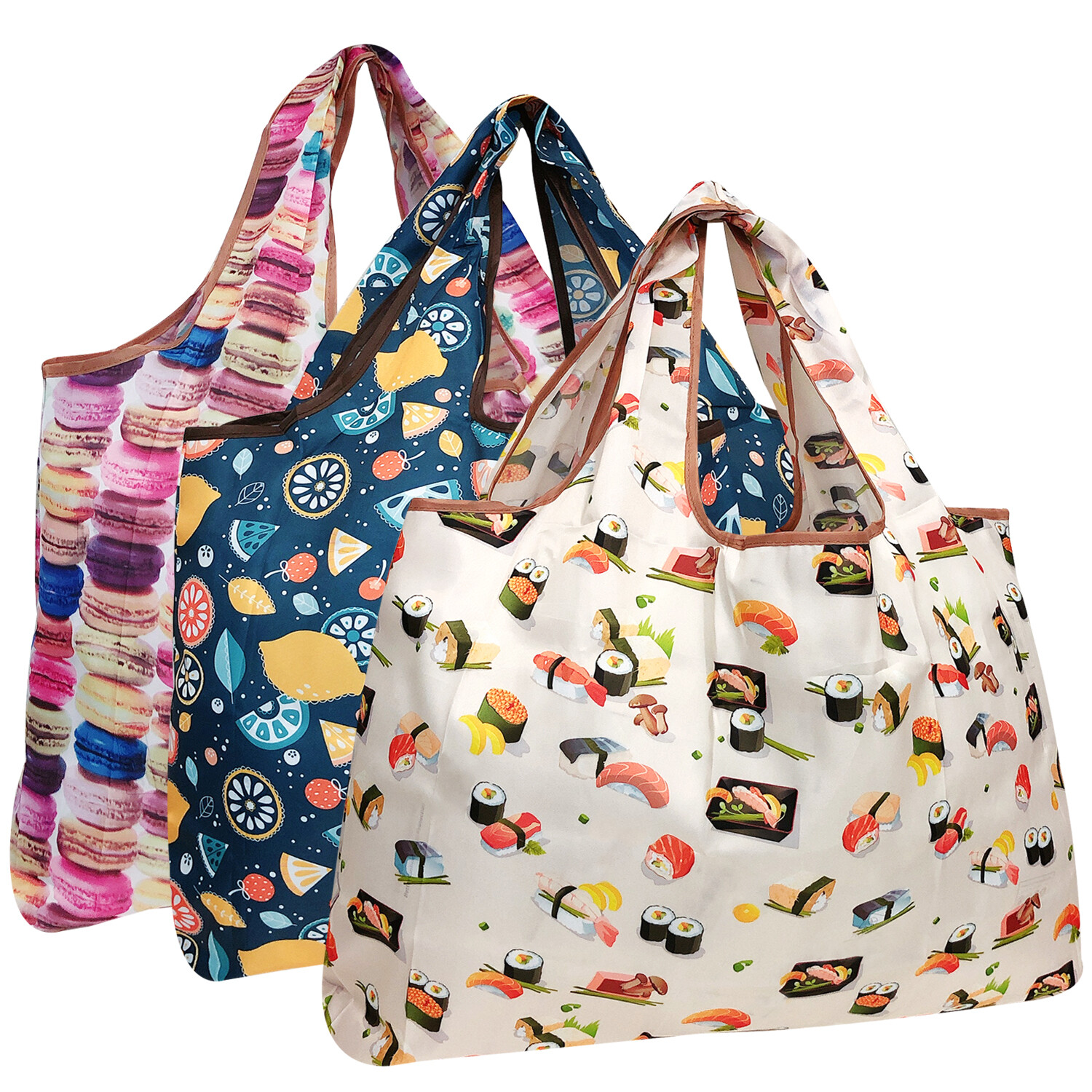 Wrapables Large Foldable Tote Nylon Reusable Grocery Bag, 3 Pack
