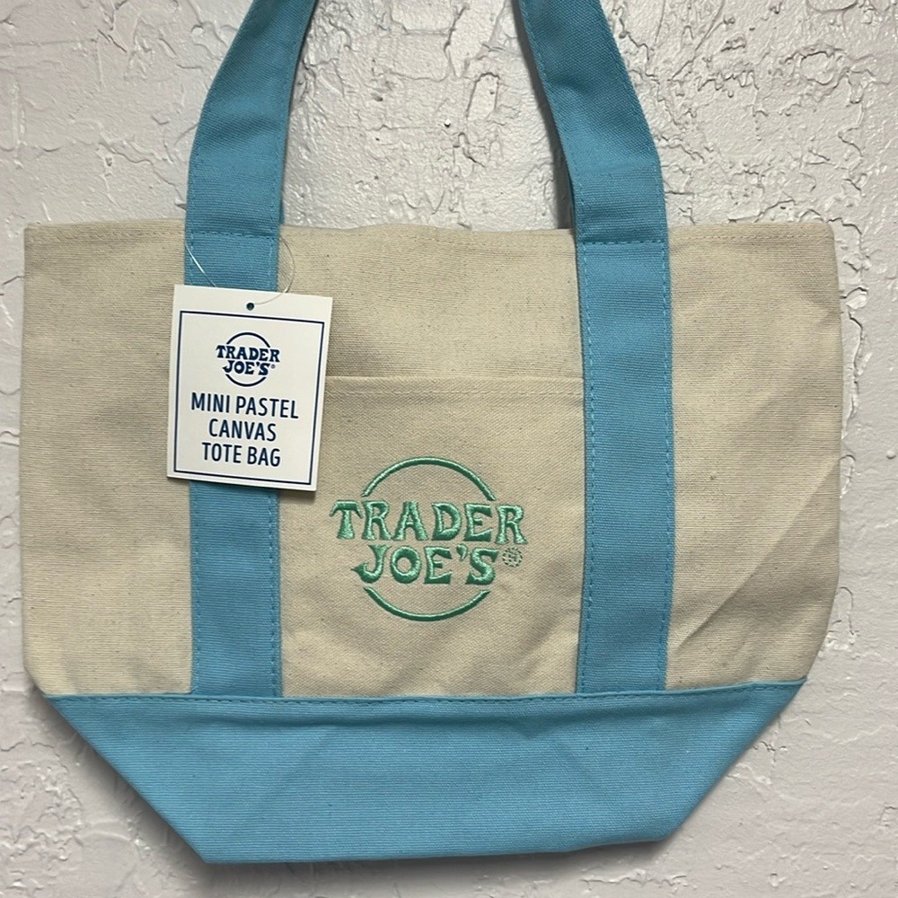 Trader Joe’s Blue and Cream Spring Pastel Canvas Mini Tote Bag