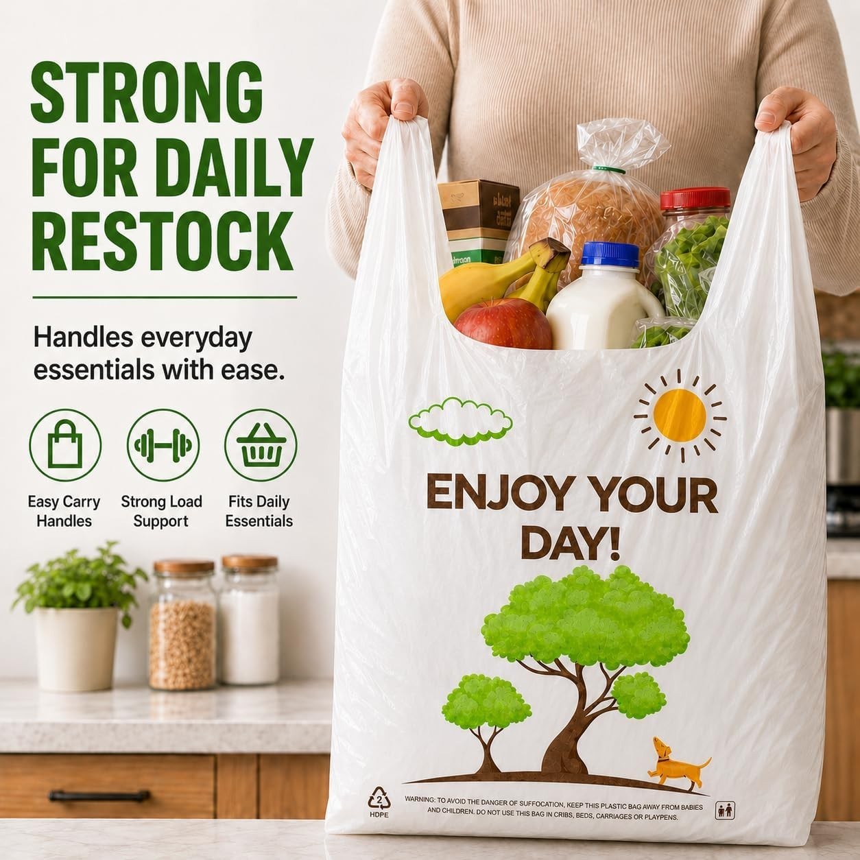 Versatile White Plastic Thank You Bags – 150PCS Bulk, 11”x6”x21” Dimensions