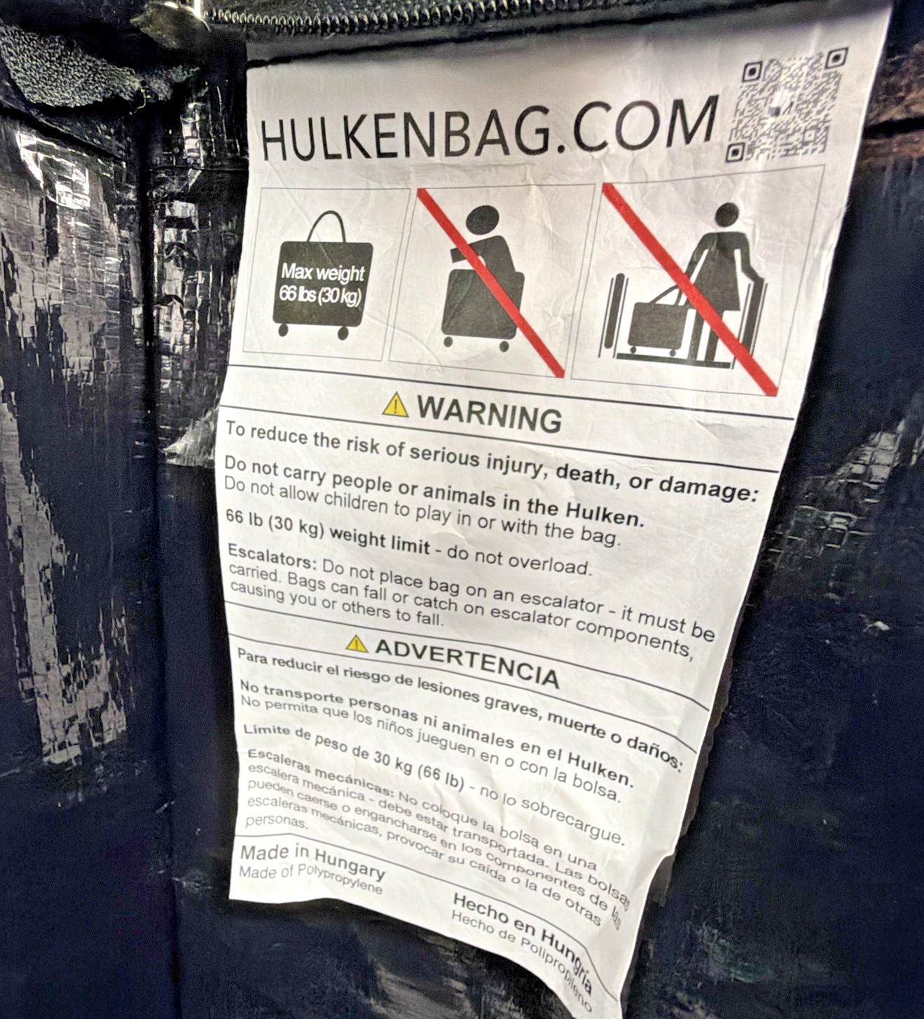 HULKEN Bag Large Black Shopping Rolling Wheels Trolley Huge Tote EXCELLENT!