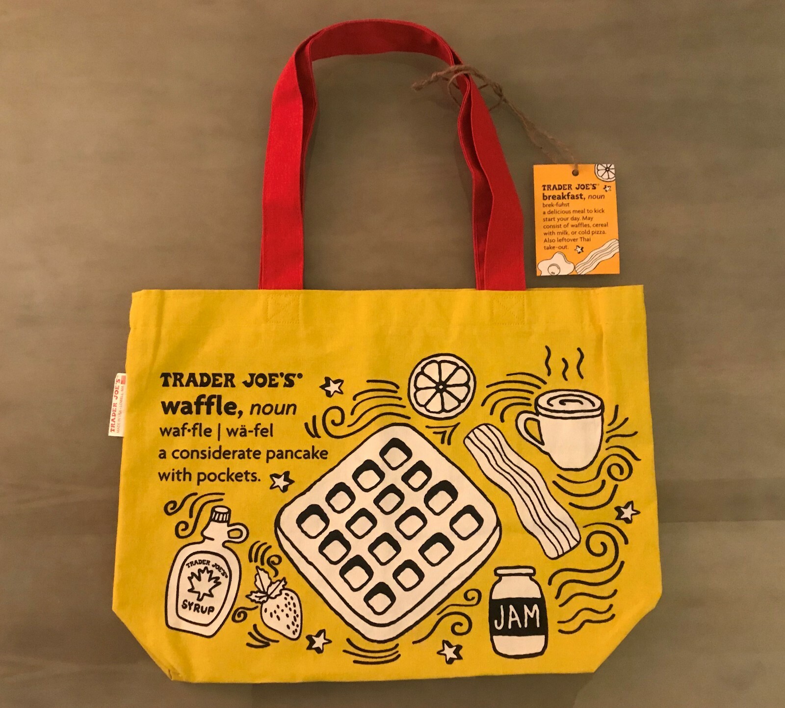 Trader Joe’s Breakfast Waffle Toast Milk Jam Shopping Reusable Grocery Eco Bag