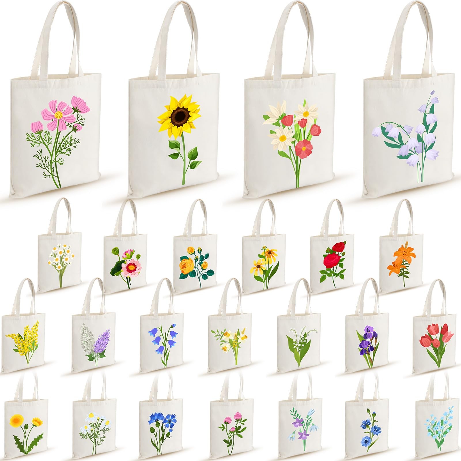 24 Pcs Floral Canvas Tote Bags Bulk Reusable Flower Tote Bags Book Club Gift …