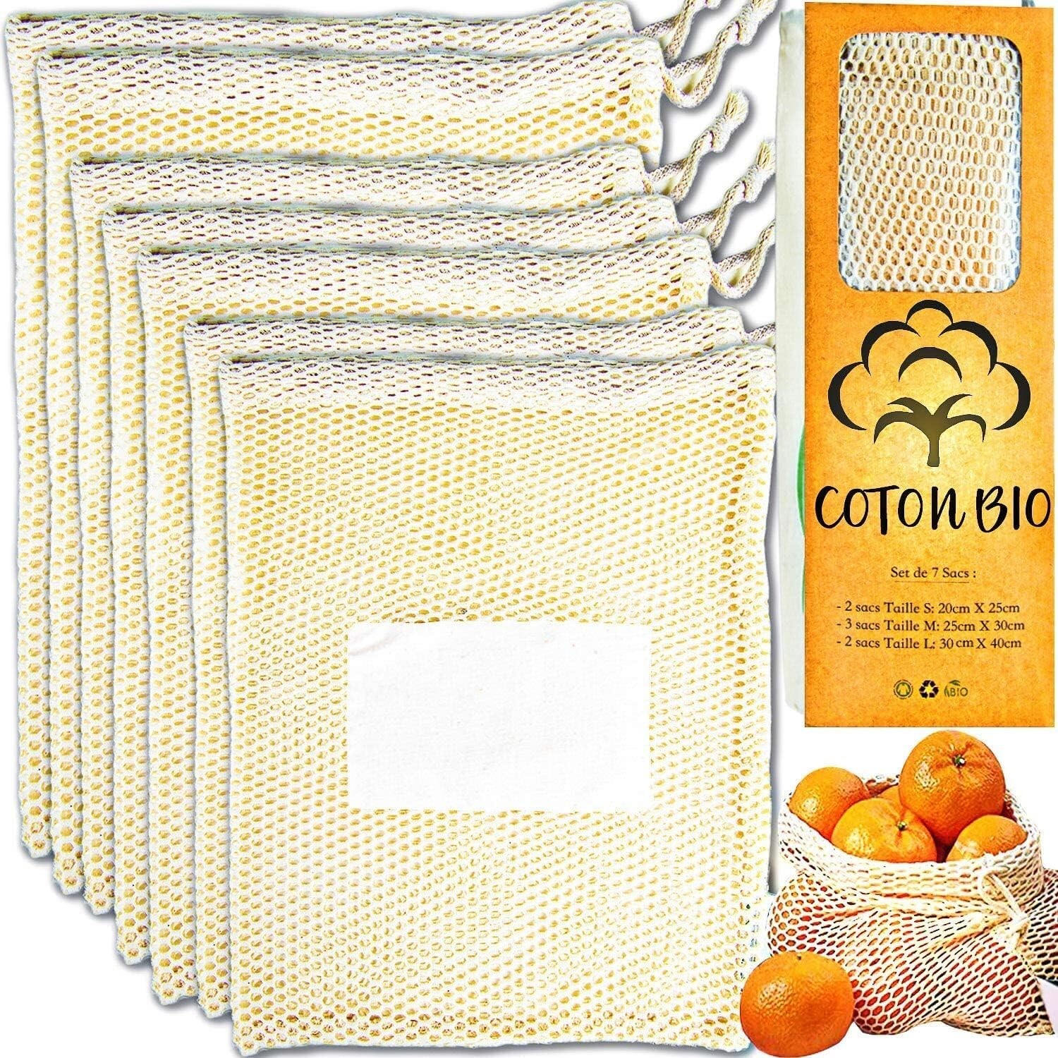 Reusable Produce Bags – Mesh Cotton Fruit and Vegetable Drawstring Bag -Set of 8