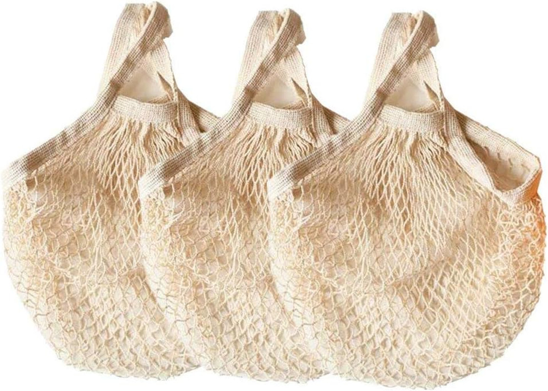 Reusable Cotton Mesh Grocery Bags Cotton String Bag Net Shopping Mesh Bags Pack