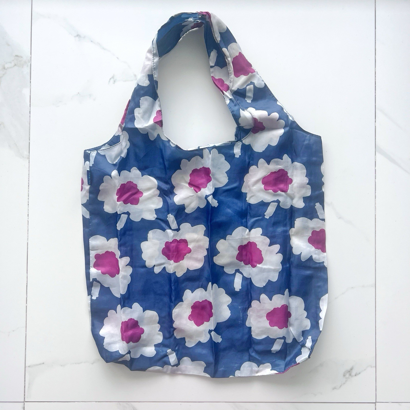 Reusable shopper tote Blu Bag floral blue white pink