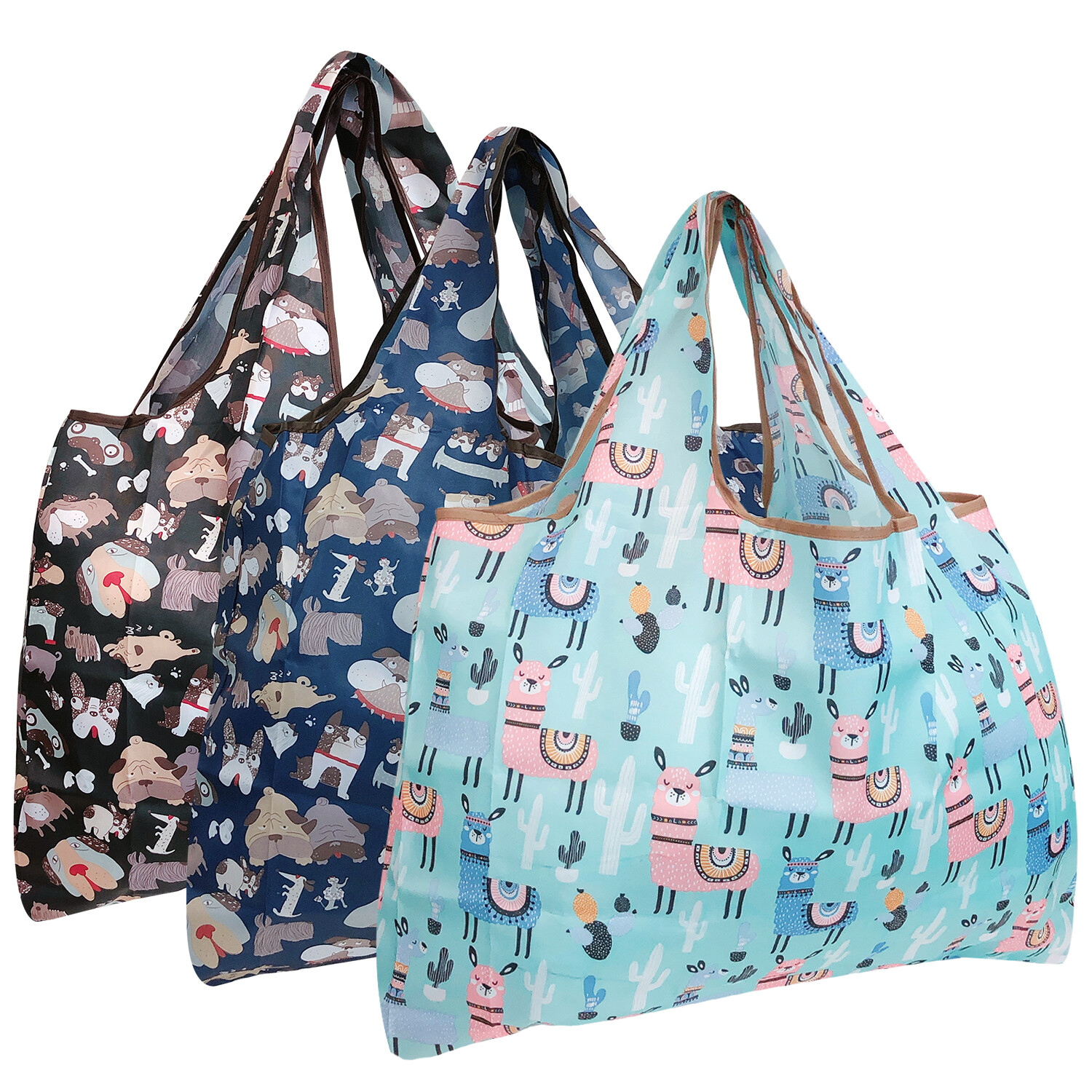 Wrapables Large Foldable Tote Nylon Reusable Grocery Bag, 3 Pack