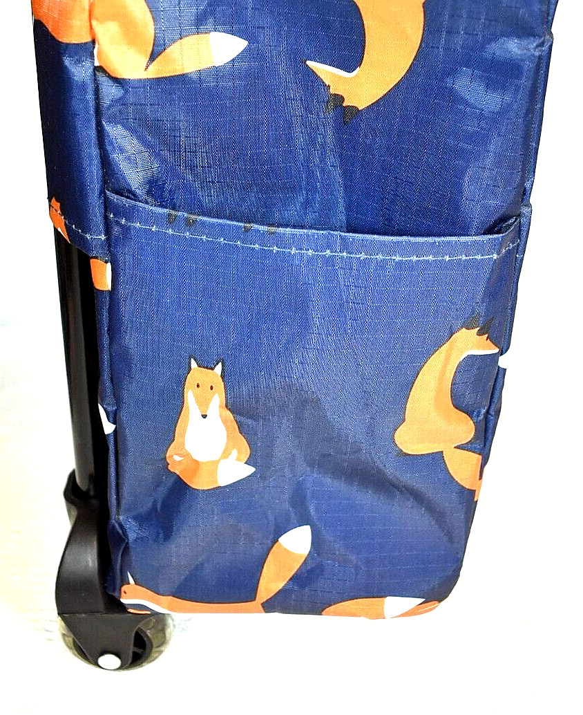 Foxy Blue, Wheeled Shopping Cart, Thermal Tote w/ Extendable Handle & Drawstring