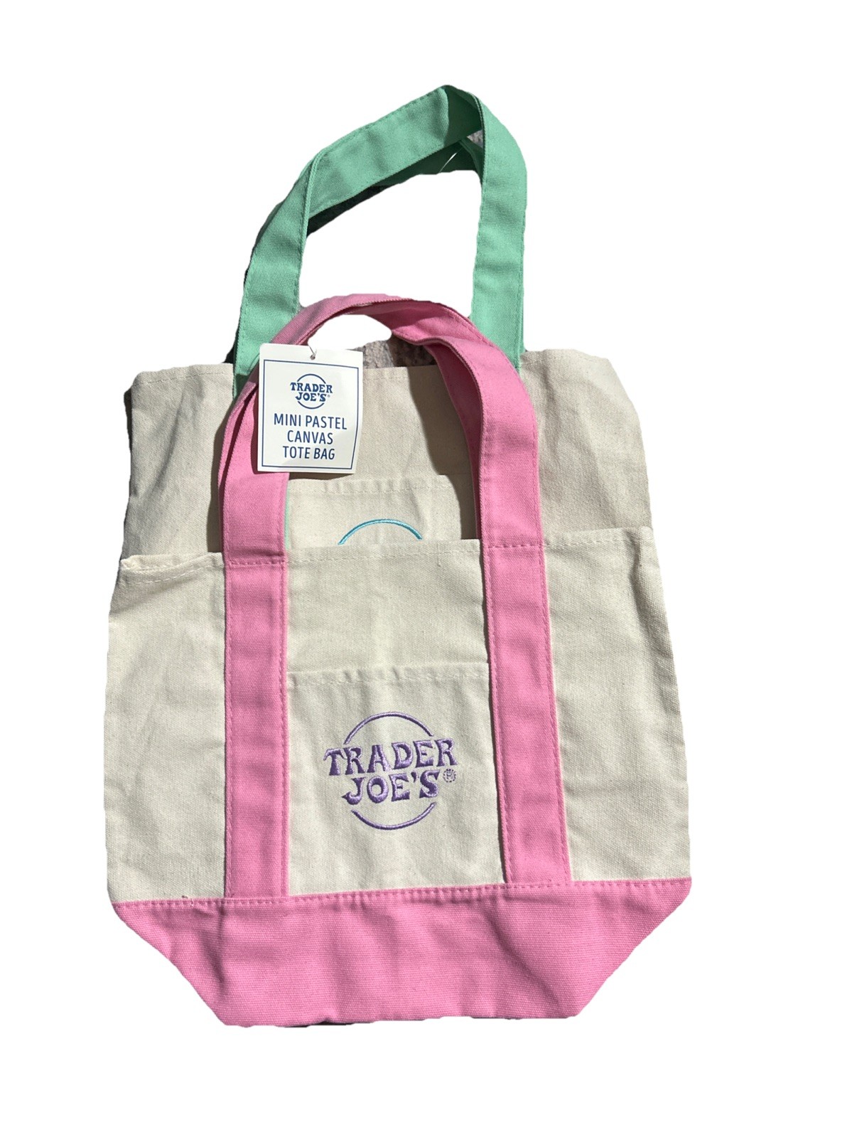 Trader Joe’s Mini Canvas Reusable Tote bags, SET of all 2 ,Basic and Pastel, NWT