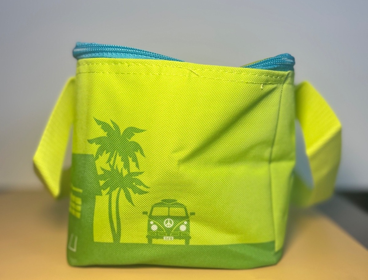 Trader Joe’s Mini Insulated Cooler Bag Tote Summer — LIME GREEN w/ Blue Zipper