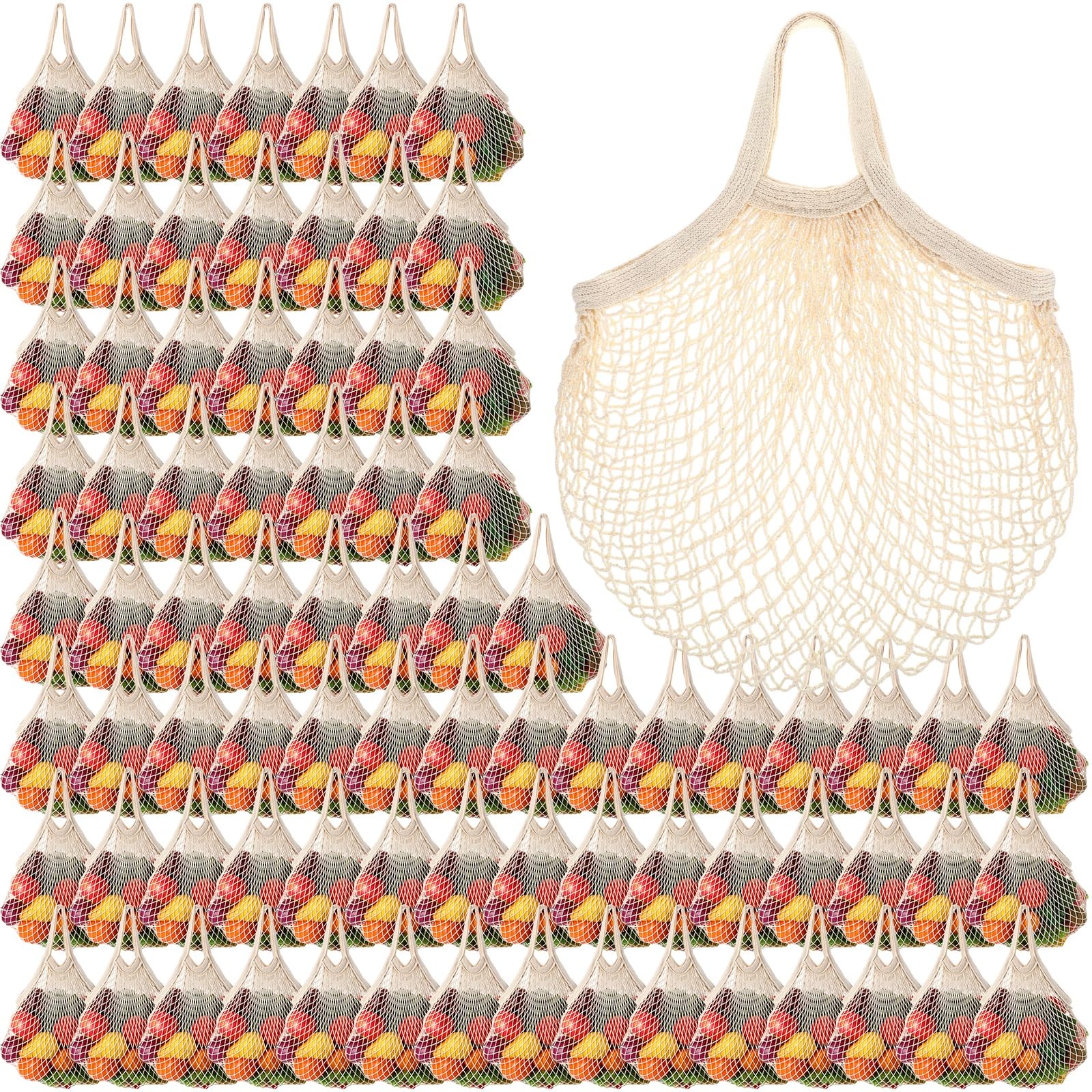 80 Pack Cotton Mesh Produce Bags Bulk Reusable Market Bag Washable Net Grocer…