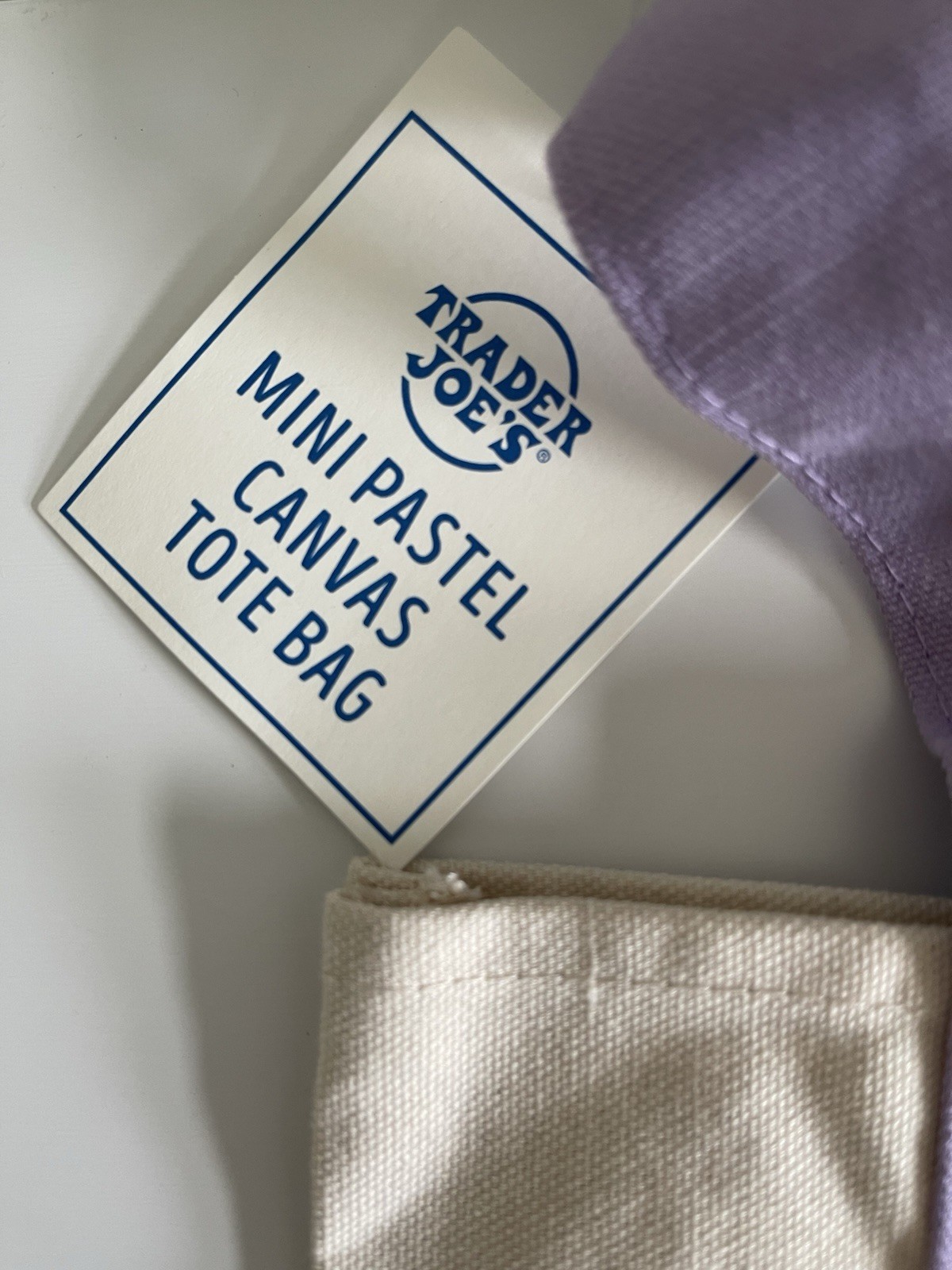 Trader Joe’s Mini Pastel Canvas Tote Bag Foldable Color Block Beige Purple